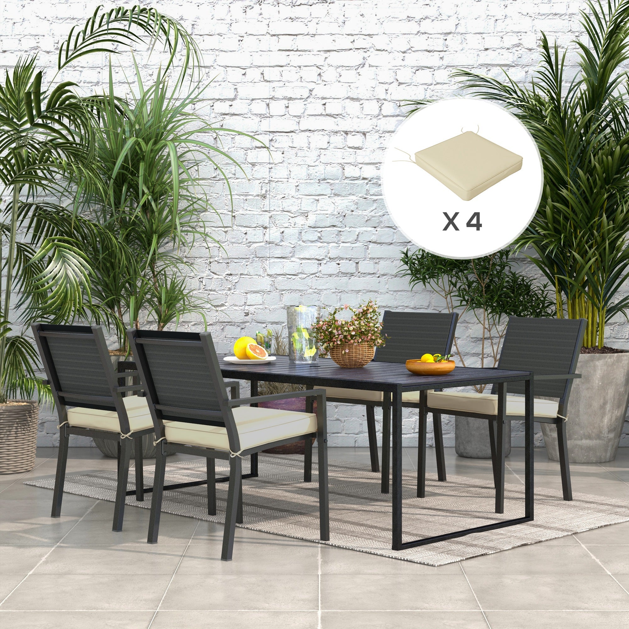 Set of 4 Outdoor Chair Cushions with Ties - Beige Polyester