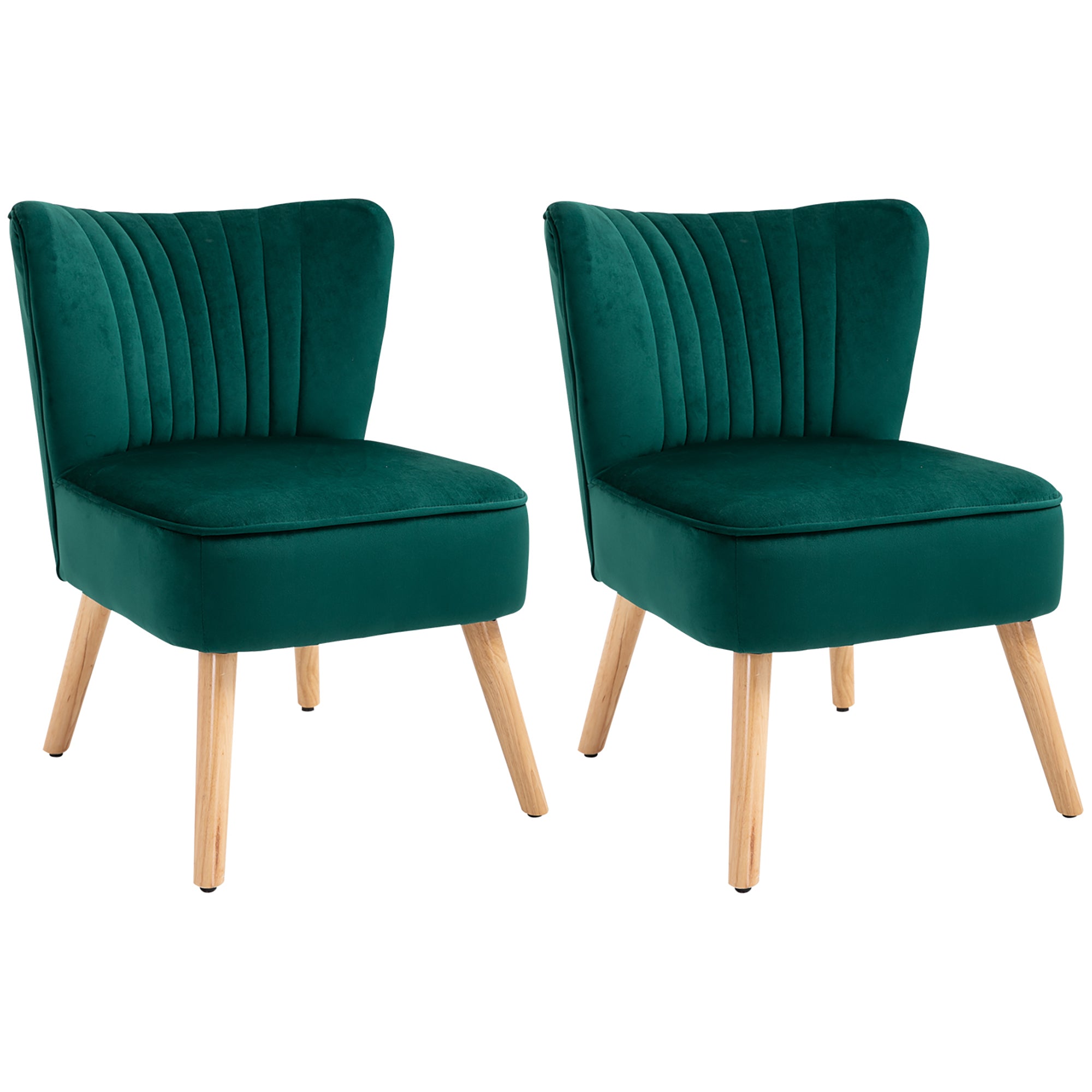 Velvet Accent Chair Occasional Tub Seat Padding Curved Back with Wood Frame Legs Home Furniture Set of 2 Green