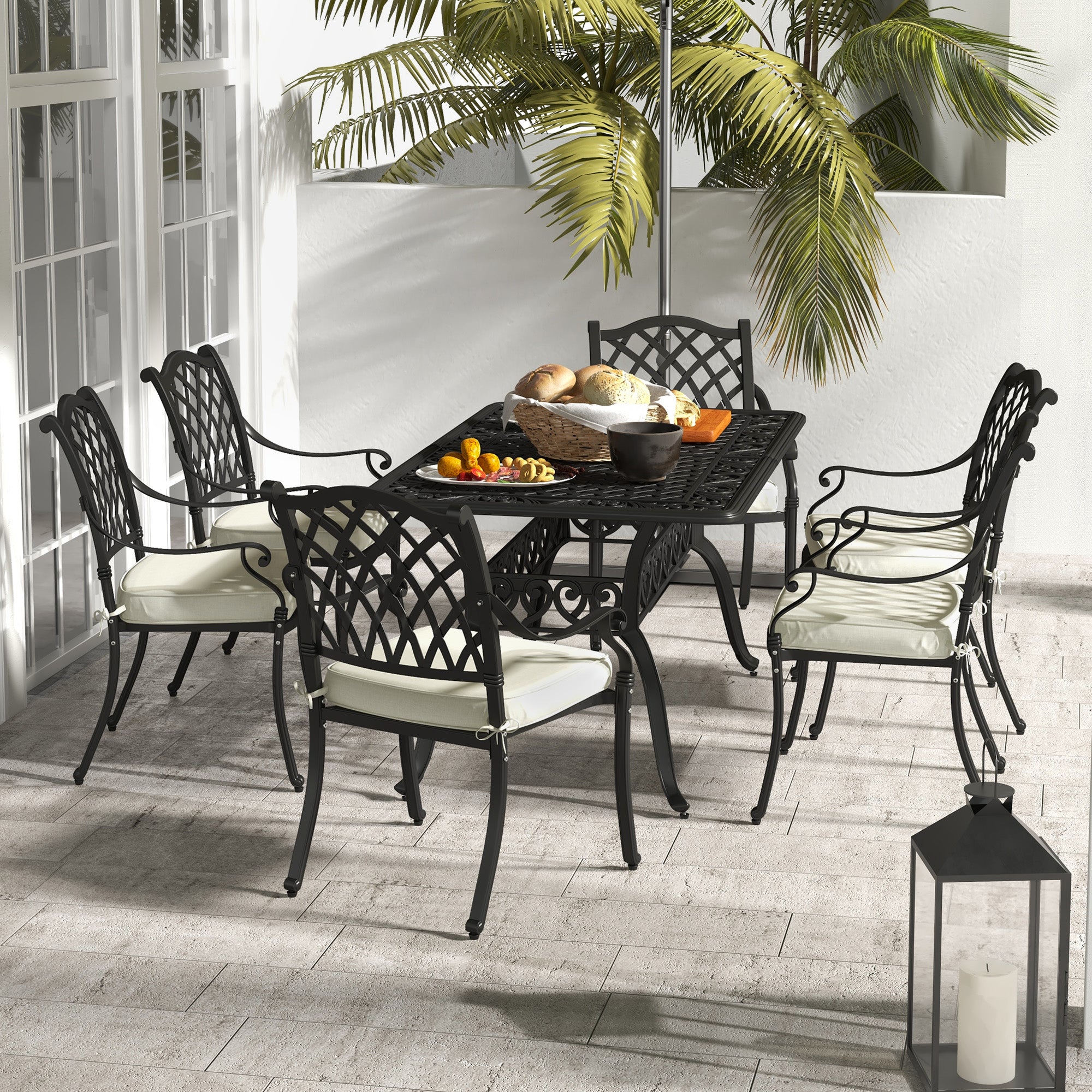 7 Piece Aluminium Patio Dining Set with Umbrella Hole - Black