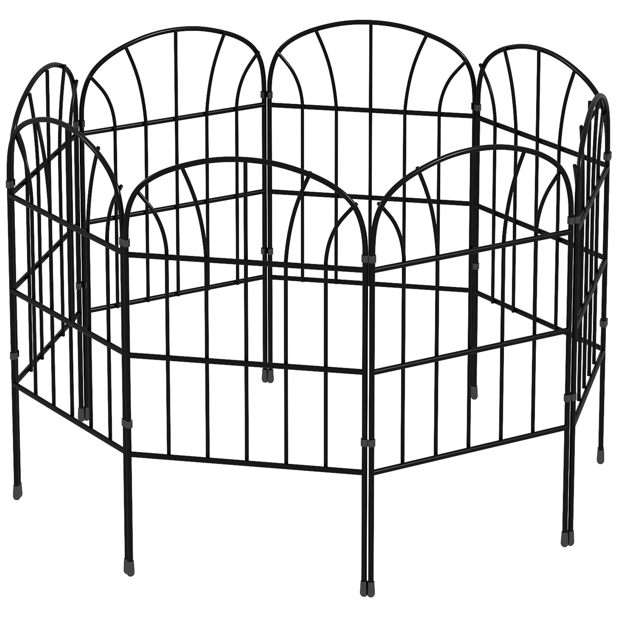 Metal Decorative Outdoor Picket Fence Panels Set of 8, 2.64m Length - Black