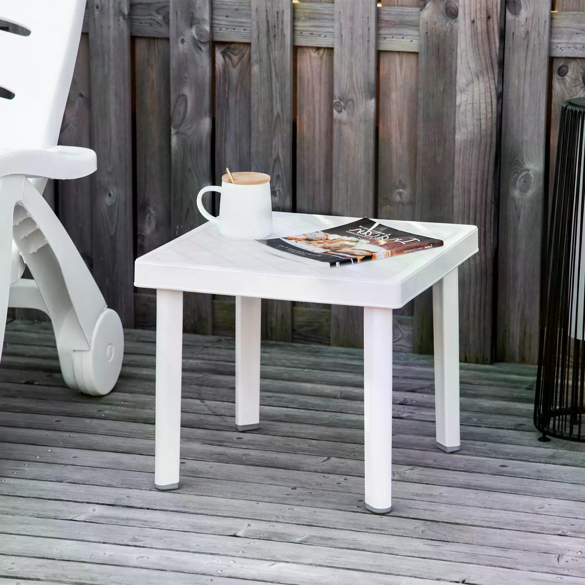 Outdoor Garden Side Table with Square Pattern 46.5cm - White