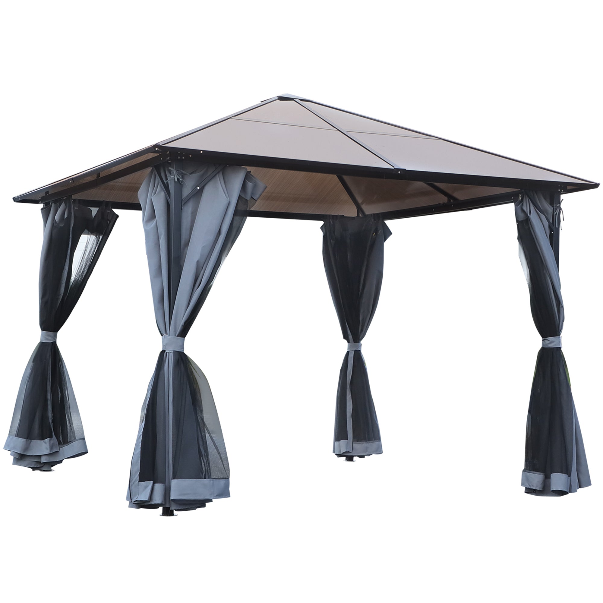 3x3 Metre Aluminium Gazebo Set with Hardtop Roof and Mesh Curtains - Grey