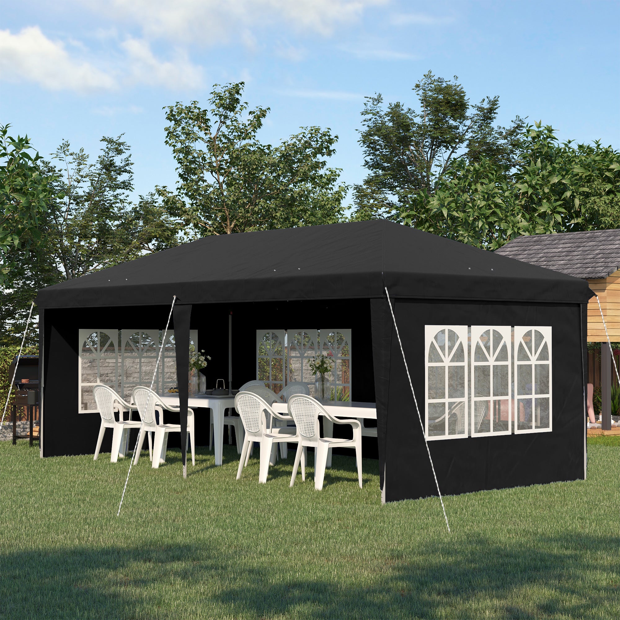 3 x 6m Pop Up Gazebo Set with Adjustable Height & Removable Sidewalls - Black