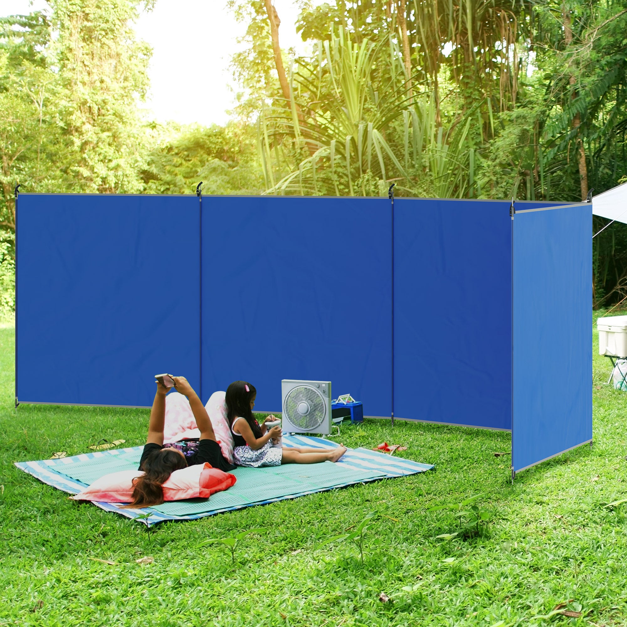 5 Pole Camping Windbreak with Steel Poles and Carry Bag - Blue