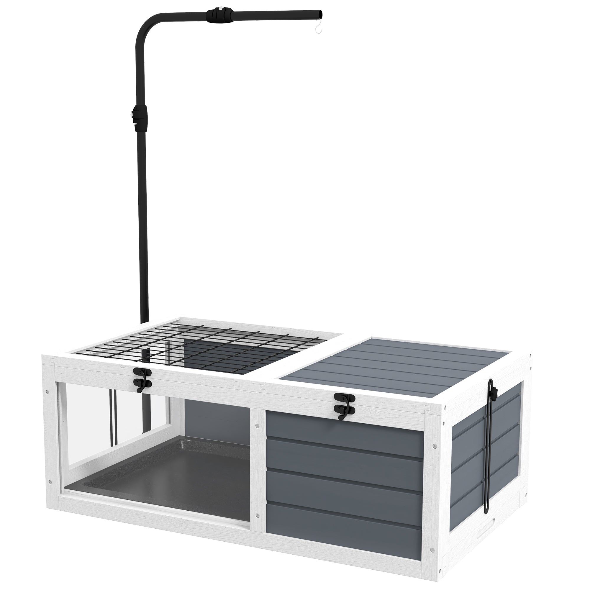 Adjustable Lamp Tortoise Table with Wooden House, Pull-out Trays & Openable Lids - Grey