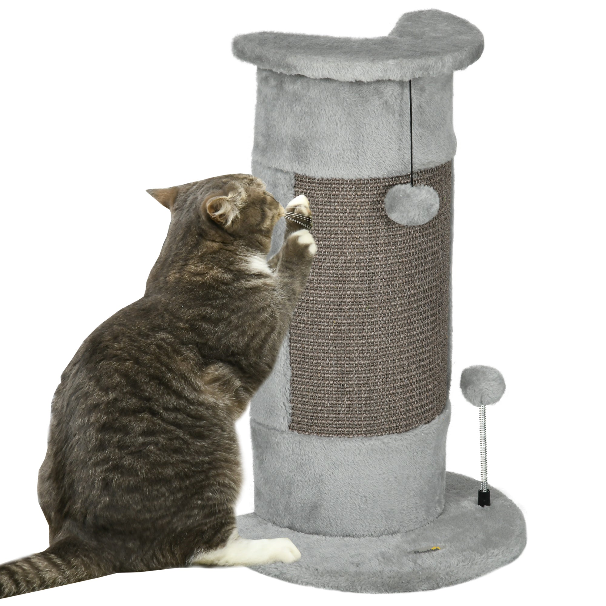 58cm Corner Cat Scratching Post with Sisal Rope and Play Balls, Plush Covered, Stable Base - Grey