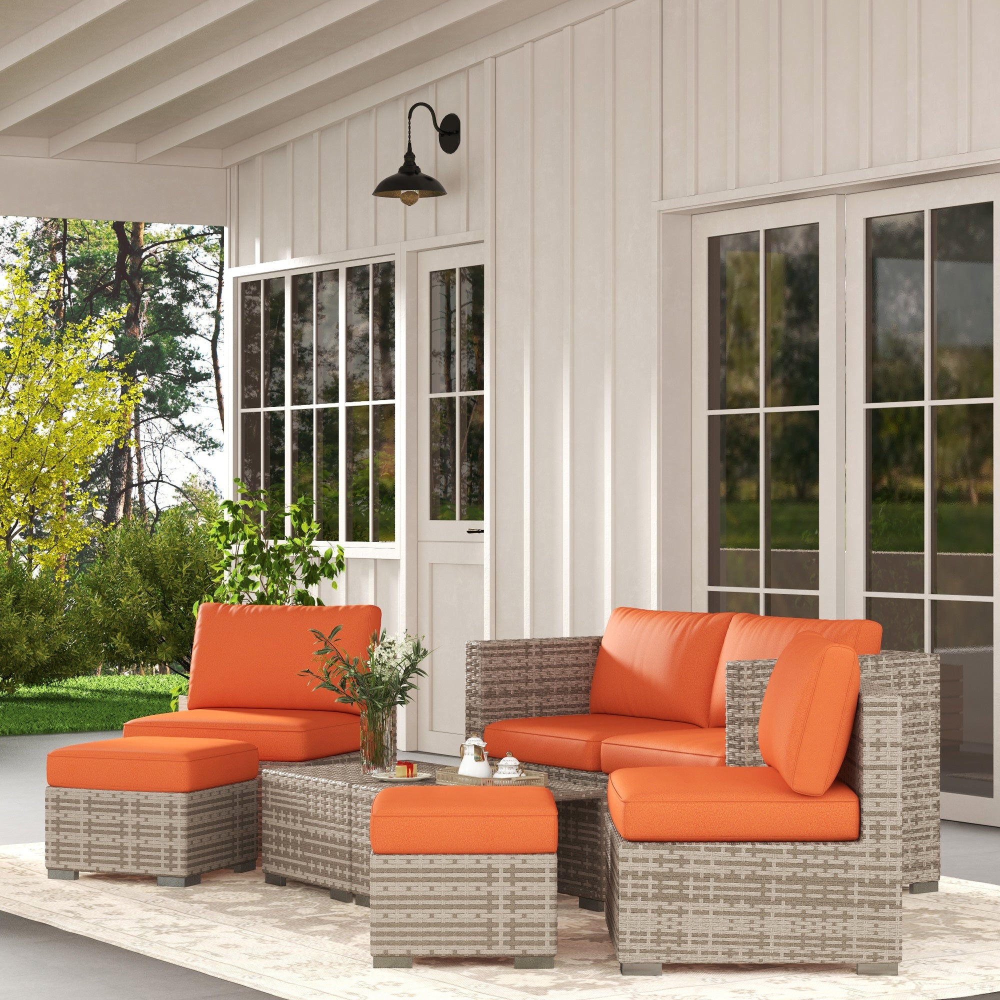 8 Piece Rattan Outdoor Patio Furniture Set with Cushions - Brown