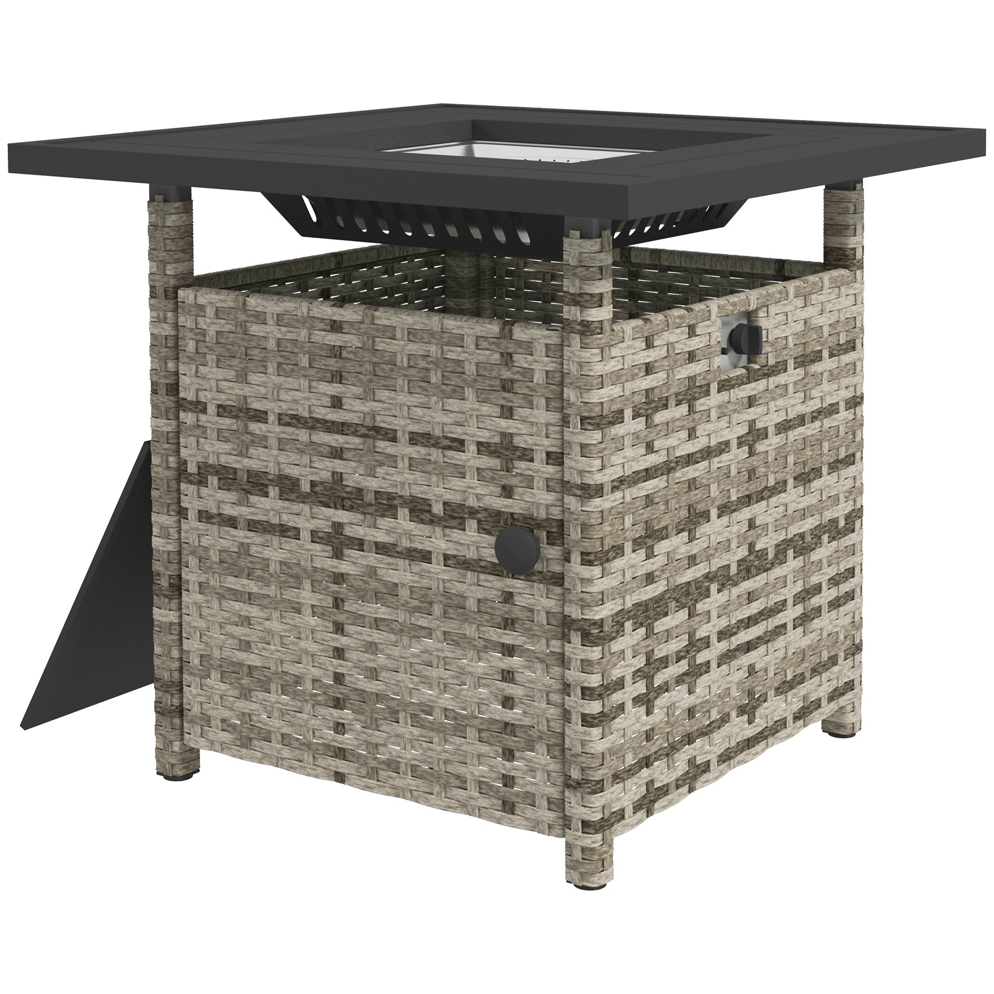 4 Piece Outdoor PE Rattan Fire Pit Table with Glass Wind Guard - Mixed Grey