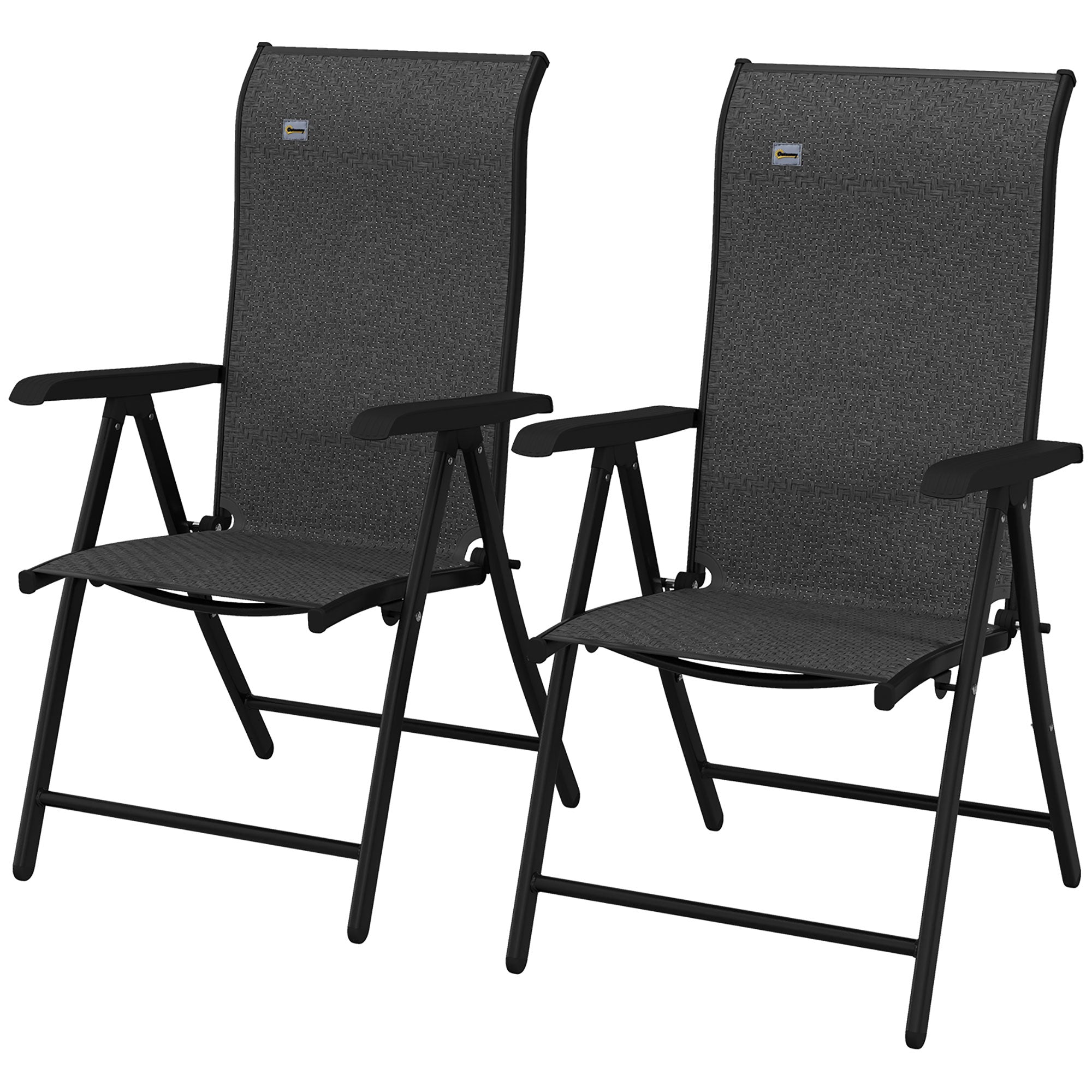 Set of 2 Adjustable Outdoor Wicker Folding Chairs with Steel Frames - Brown