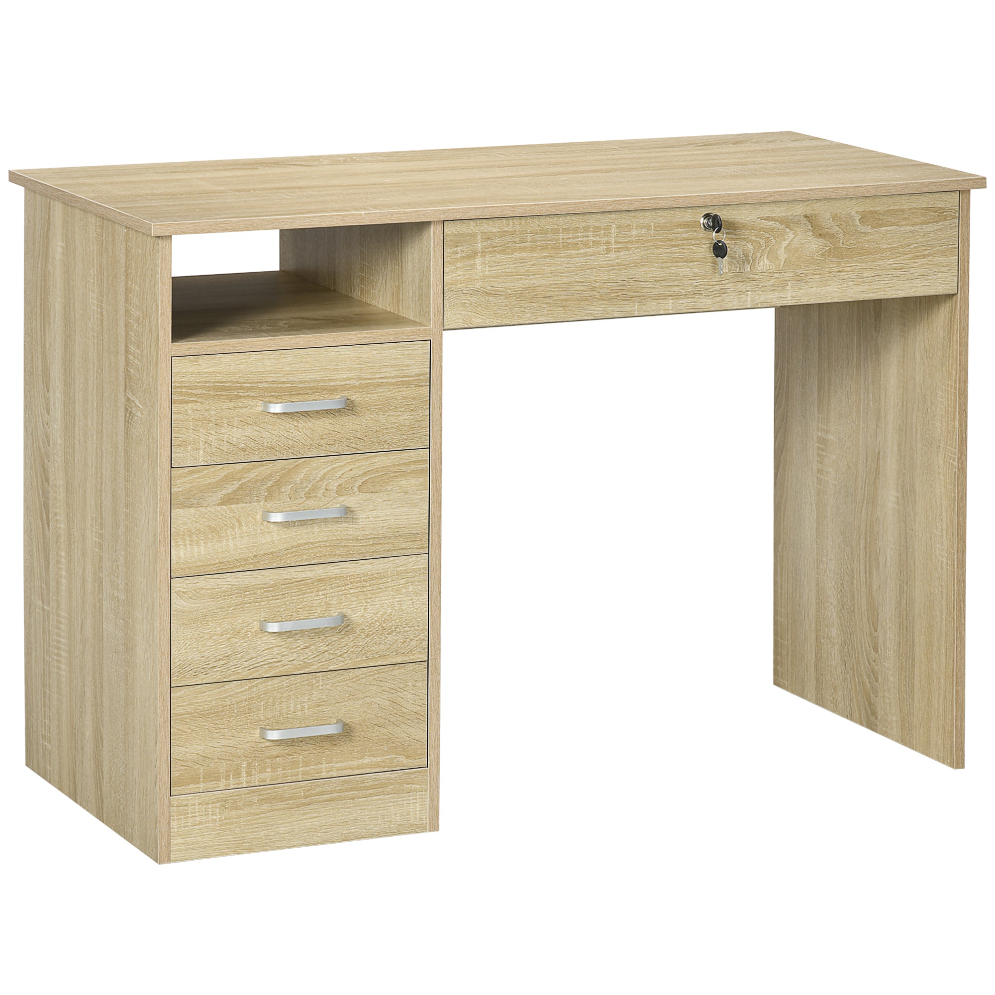 Computer Desk 110x50x76 cm with Lockable Drawer and Storage Shelf - Oak
