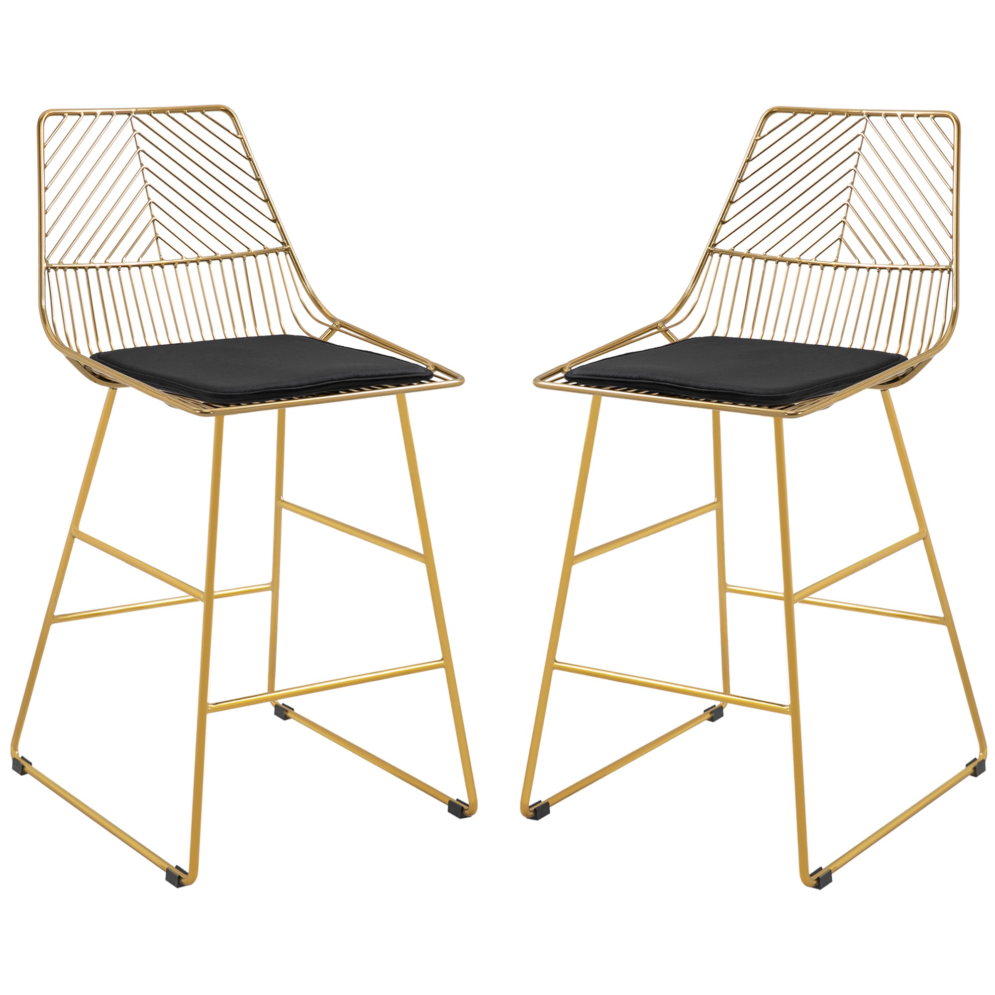 Modern Gold Bar Stools Set of 2 with Removable Cushions for Kitchen and Bar