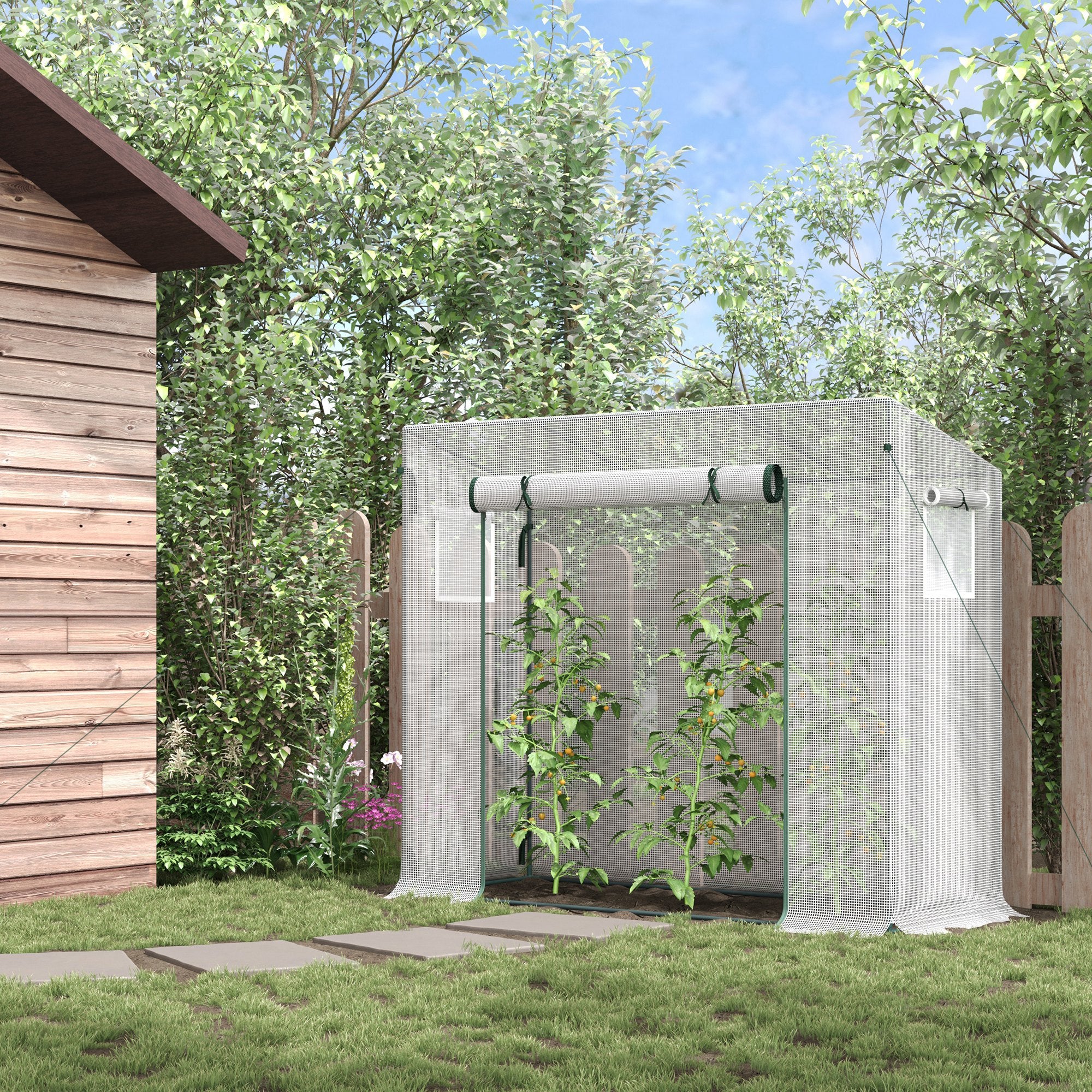 Walk-In Garden Greenhouse with Steel Frame and Window - Green