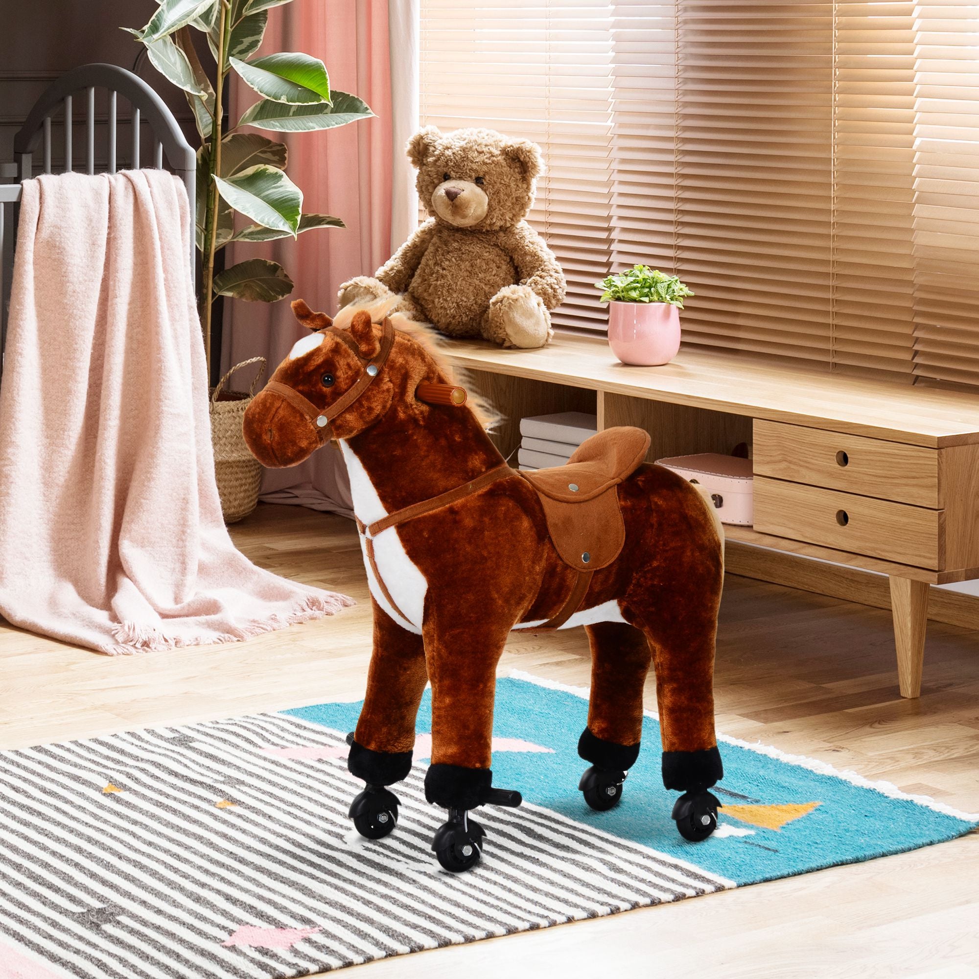 Kids Plush Ride-On Walking Horse with Sound - Brown