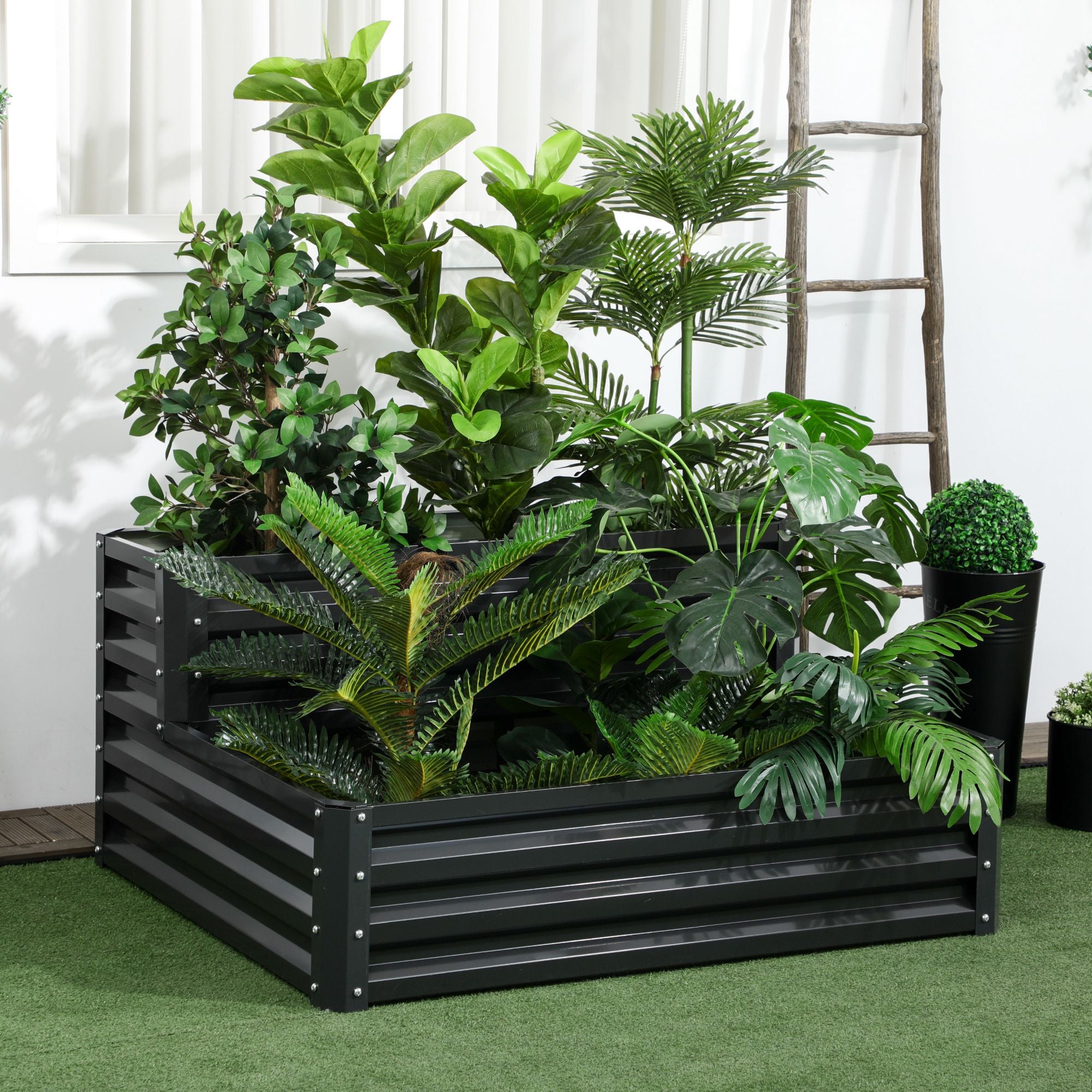 2 Tier Raised Garden Bed Planter Box Galvanised Steel - Dark Grey