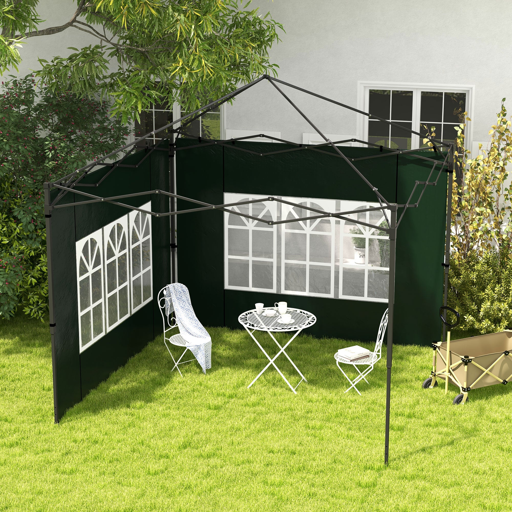 Set of 2 Gazebo Side Panels with Windows for 3x3m or 3x6m Canopy - Green