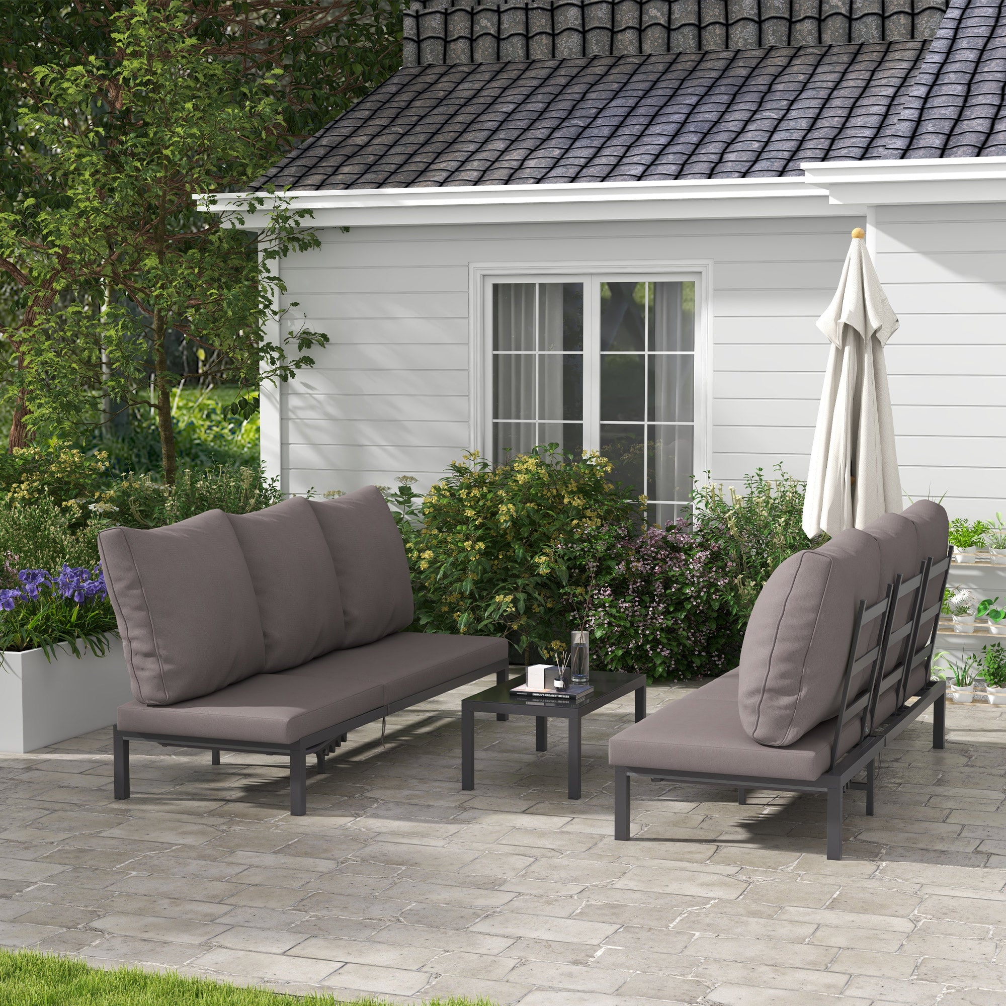 3 Piece Aluminium Garden Sun Lounger Set with Cushions - Black