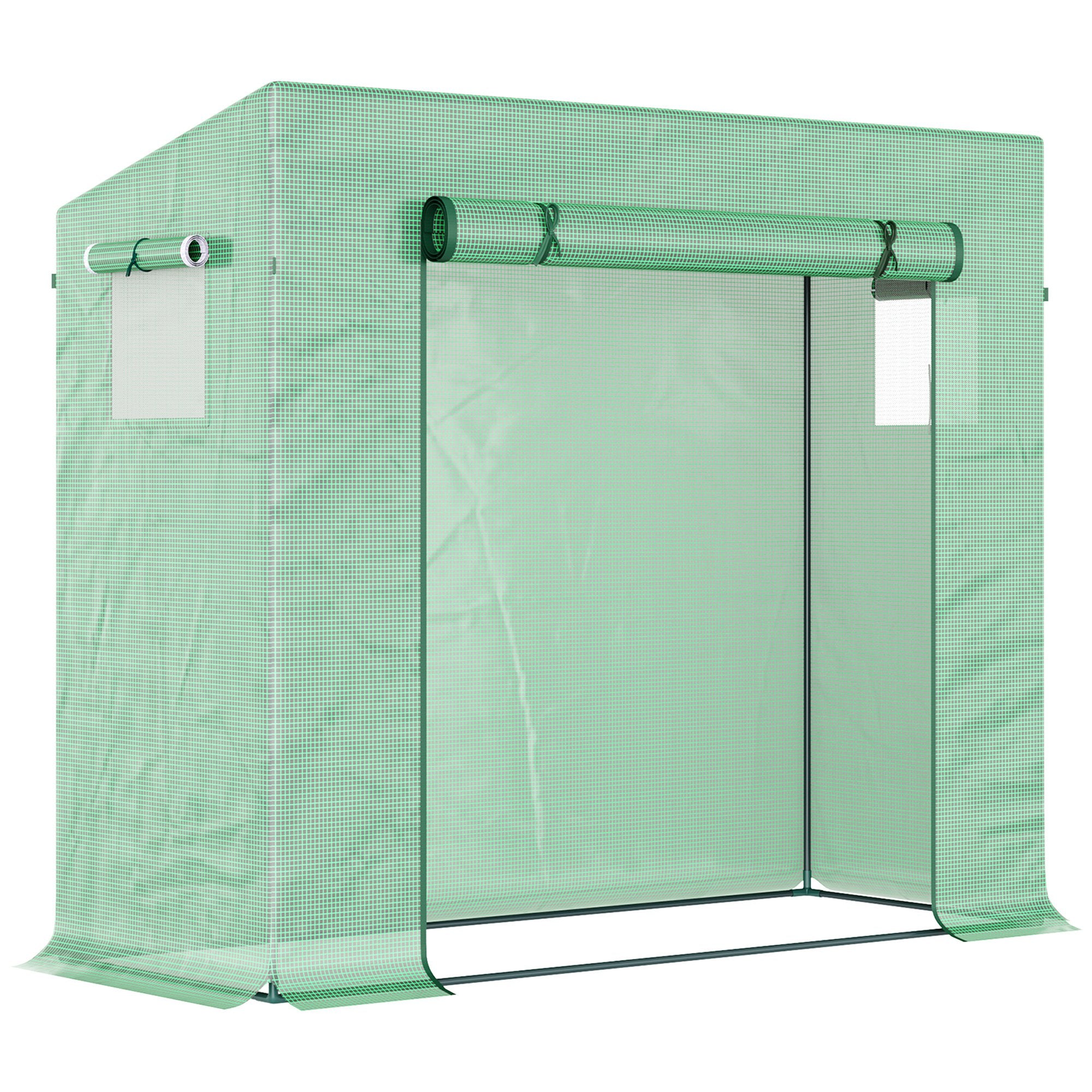 Walk-In Garden Greenhouse with PE Cover and Zipper Door - Green