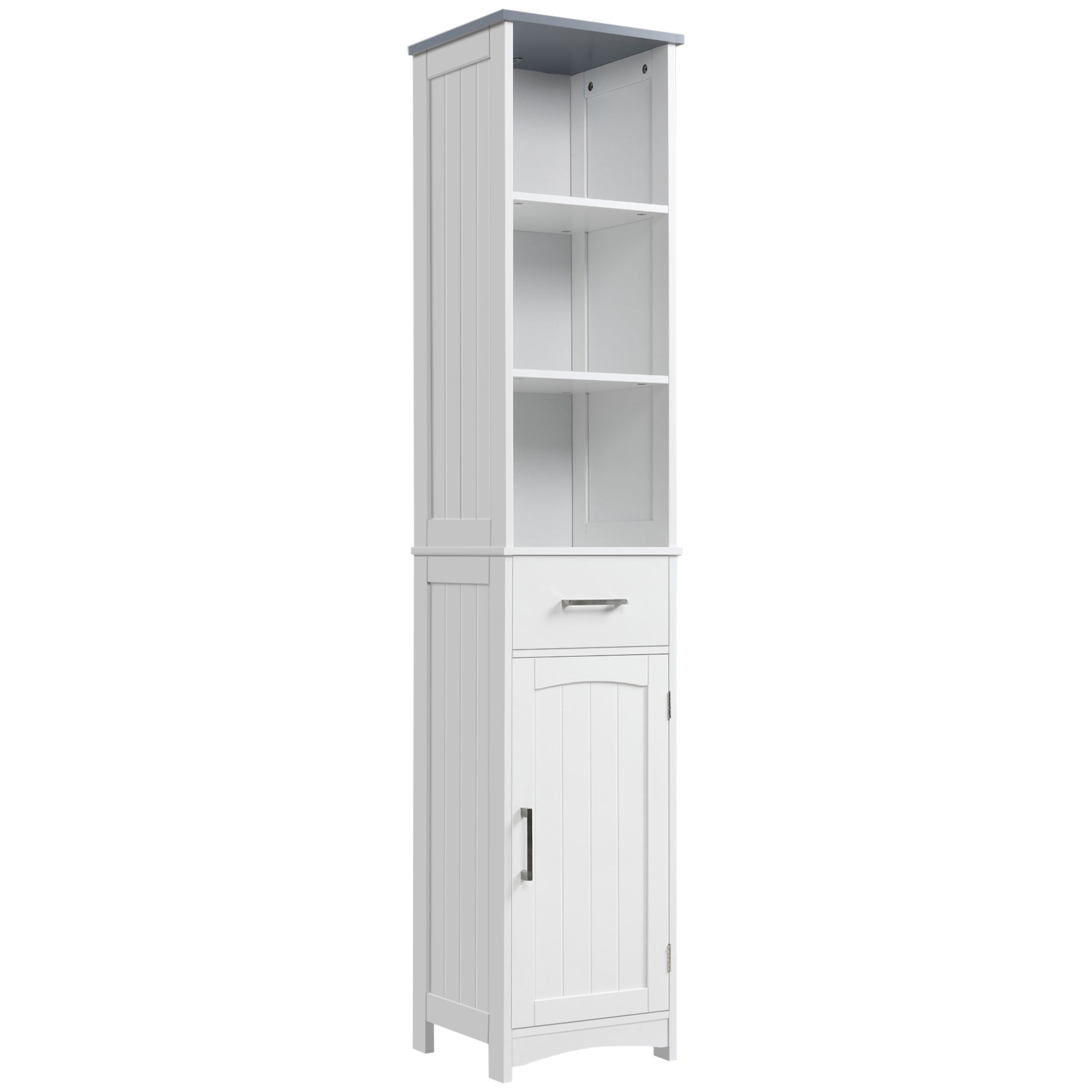 Tall Freestanding Bathroom Storage Cabinet with Three Shelves - White