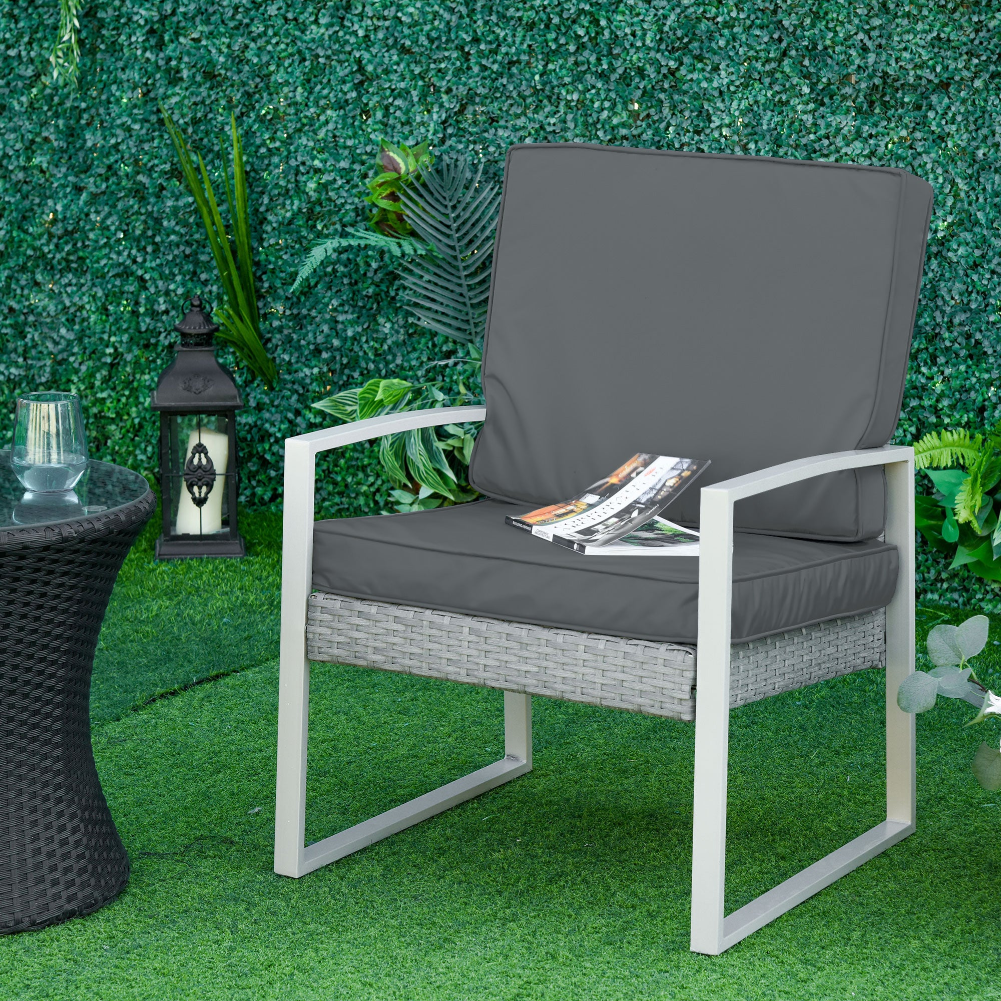 Set of 2 Garden Seat and Back Cushions for Outdoor Furniture - Dark Grey