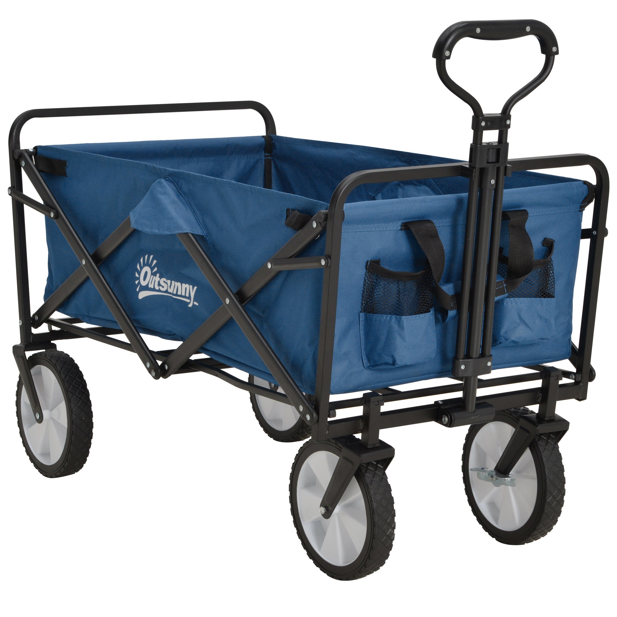 Folding Cargo Wagon Trolley with Telescopic Handle - Blue