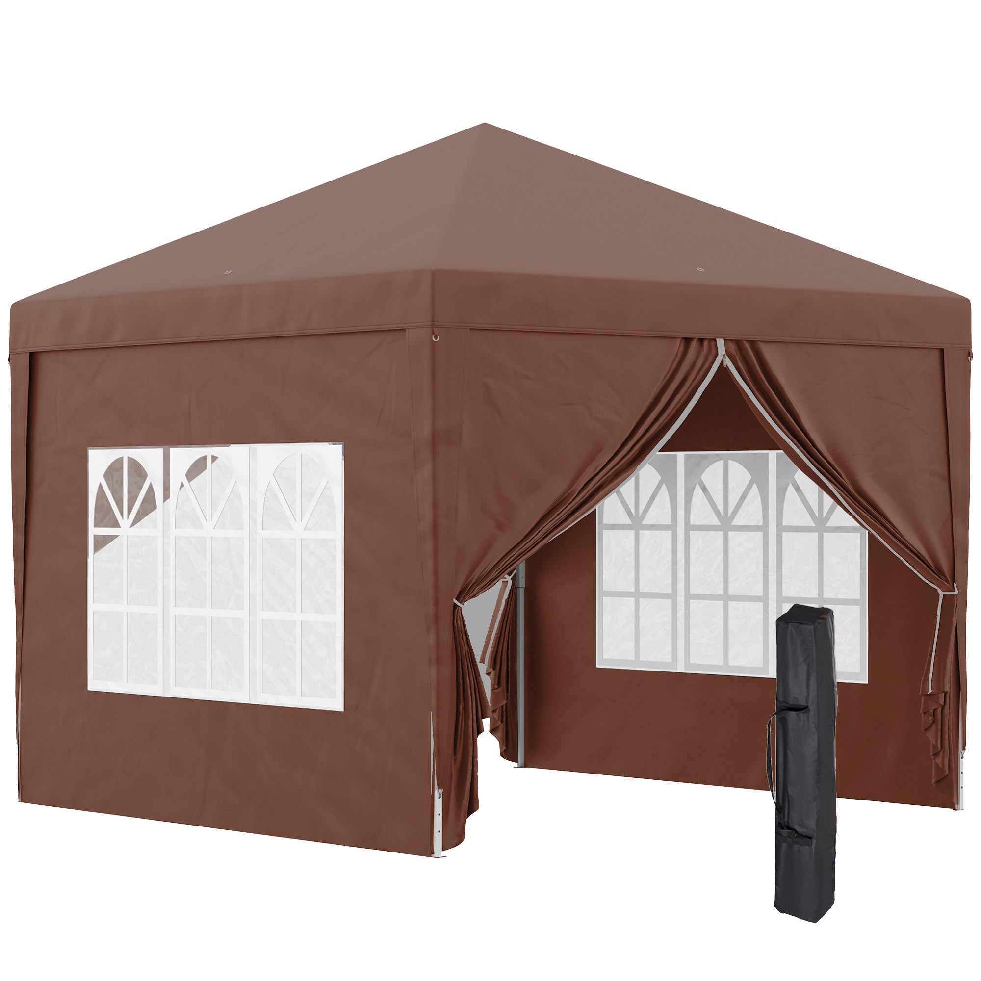 3 Piece Pop Up Gazebo Tent with Windows and Carry Bag - Coffee