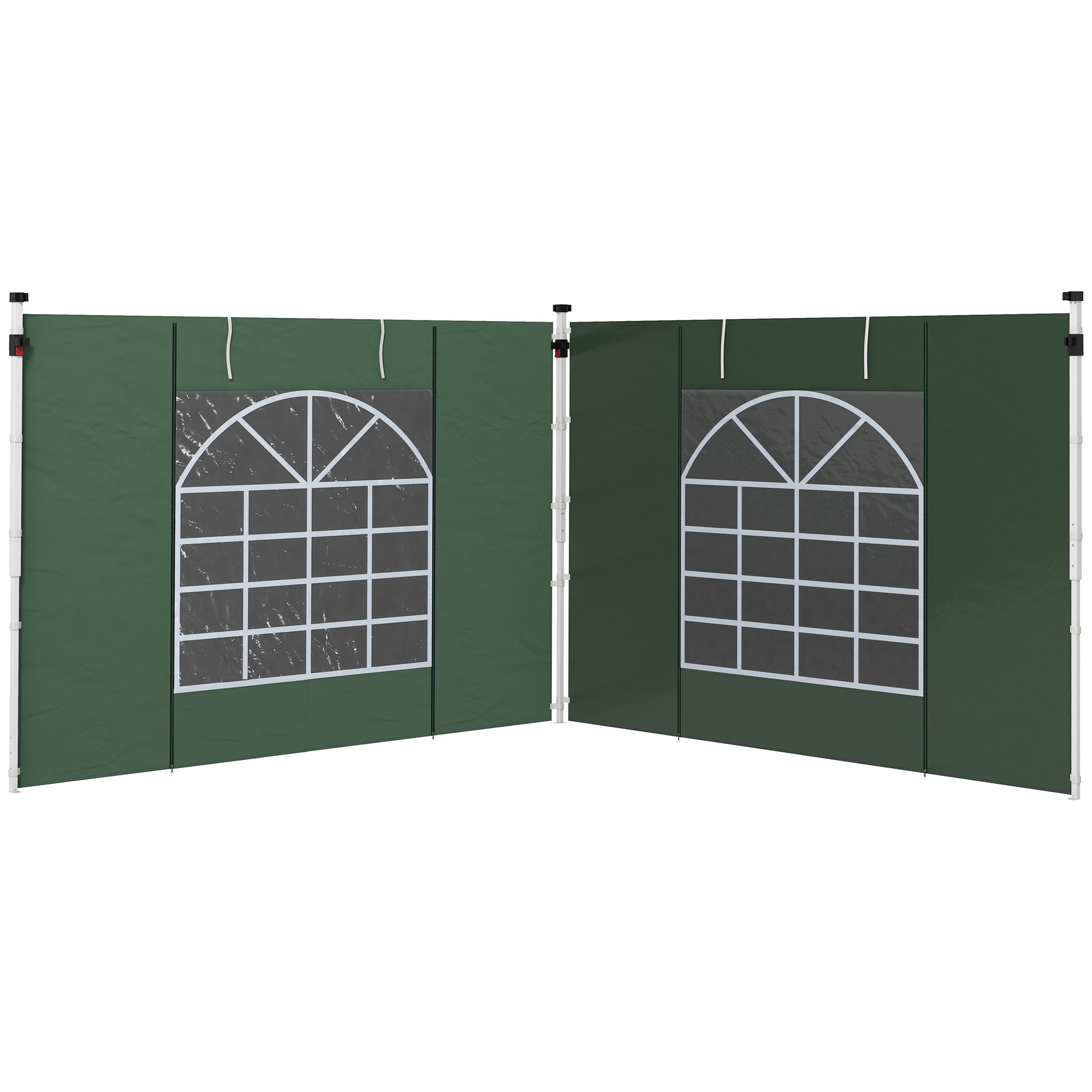 Set of 2 Gazebo Side Panels with Windows and Zipped Doors for 3x3/3x6m Canopy - Green