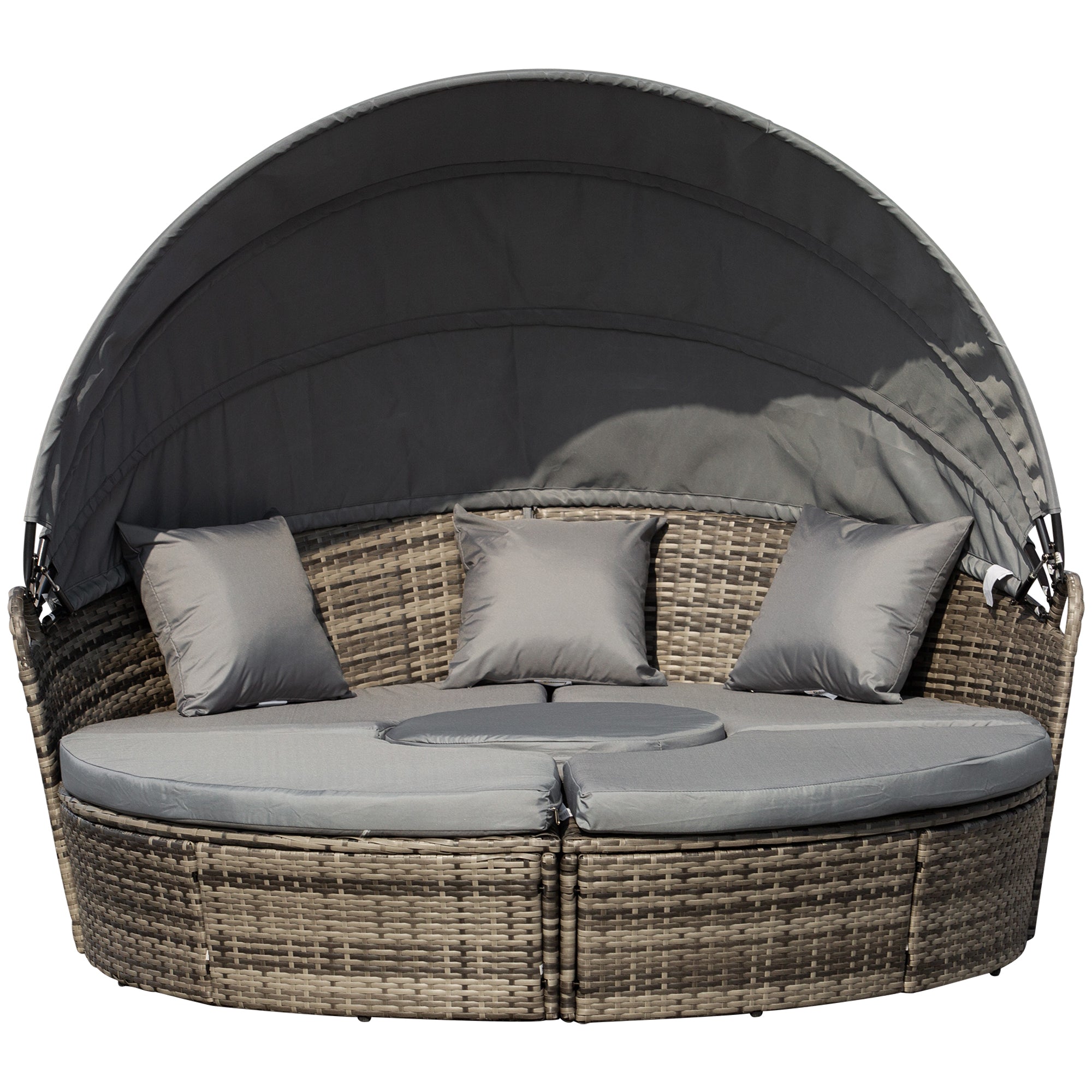 4 Piece Rattan Garden Sofa Bed Set with Cushions and Coffee Table - Grey
