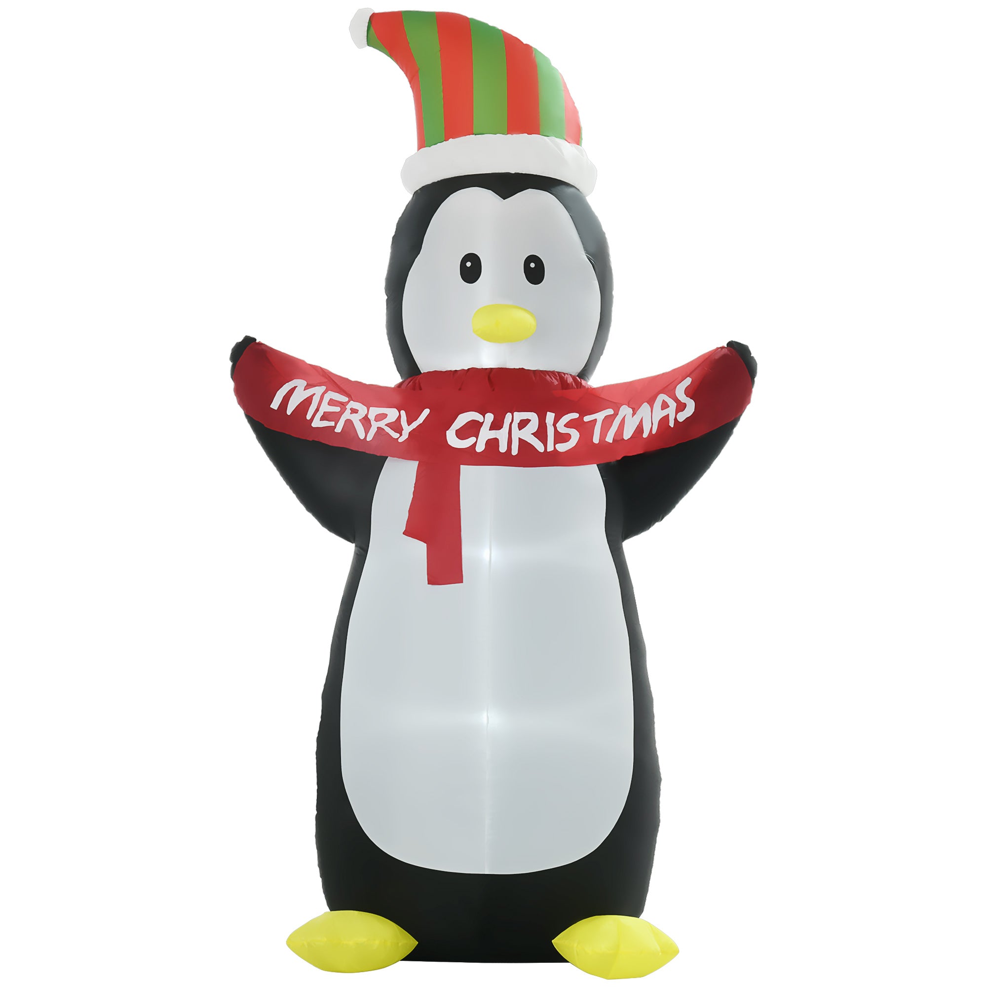 243cm Inflatable Penguin Holding Merry Christmas Banner with LED Lights Indoor Outdoor Yard Decoration - Multicolor