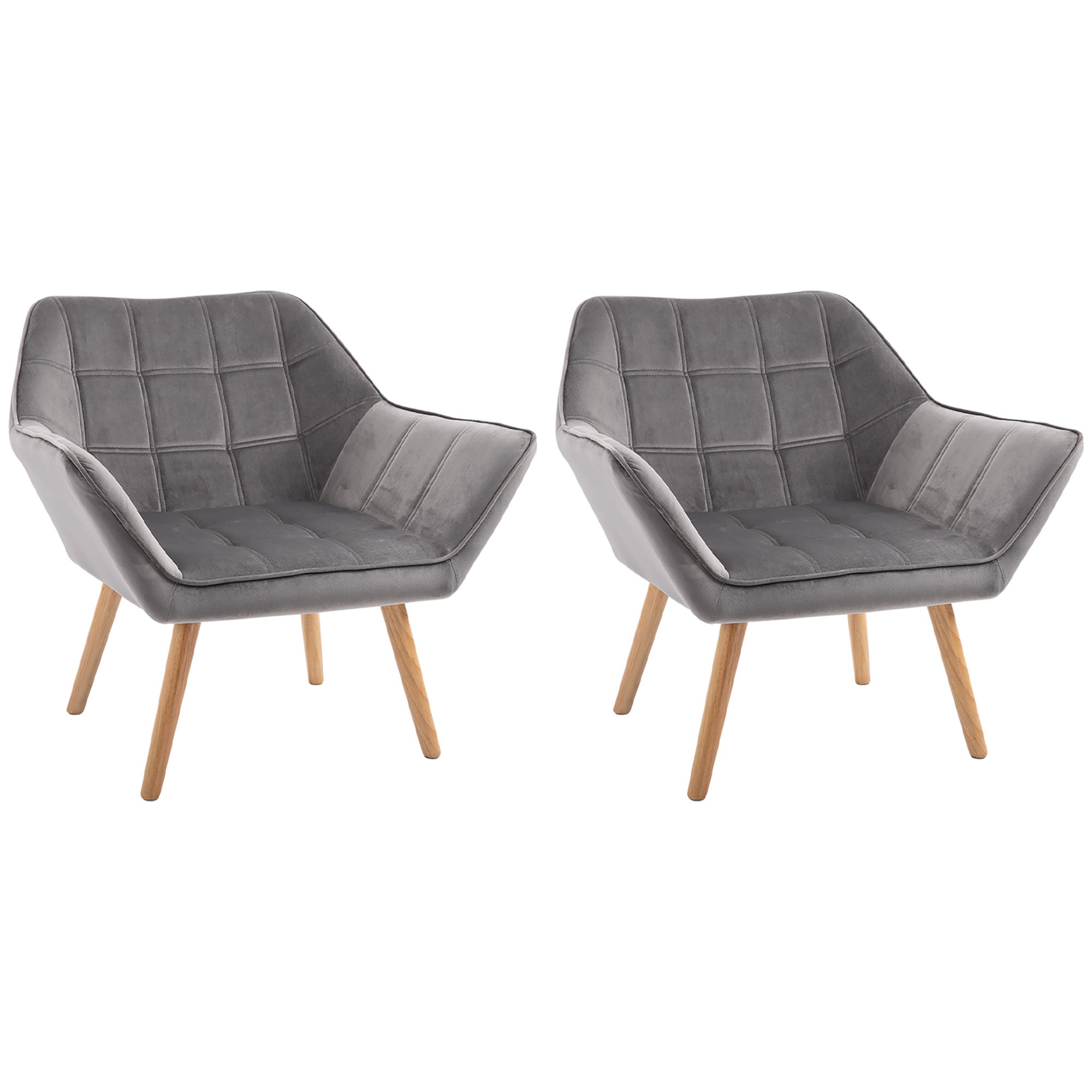 Luxe Velvet Accent Armchair Set of 2 - Grey