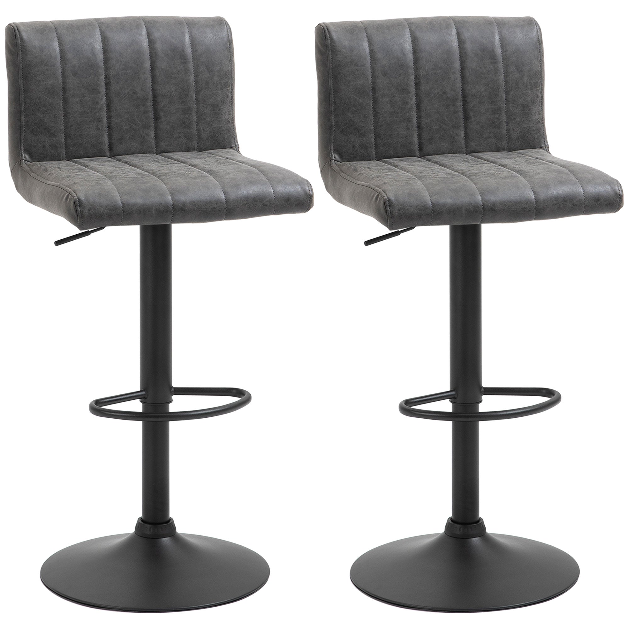Adjustable Height Bar Stools Set of 2 with Footrest - Grey