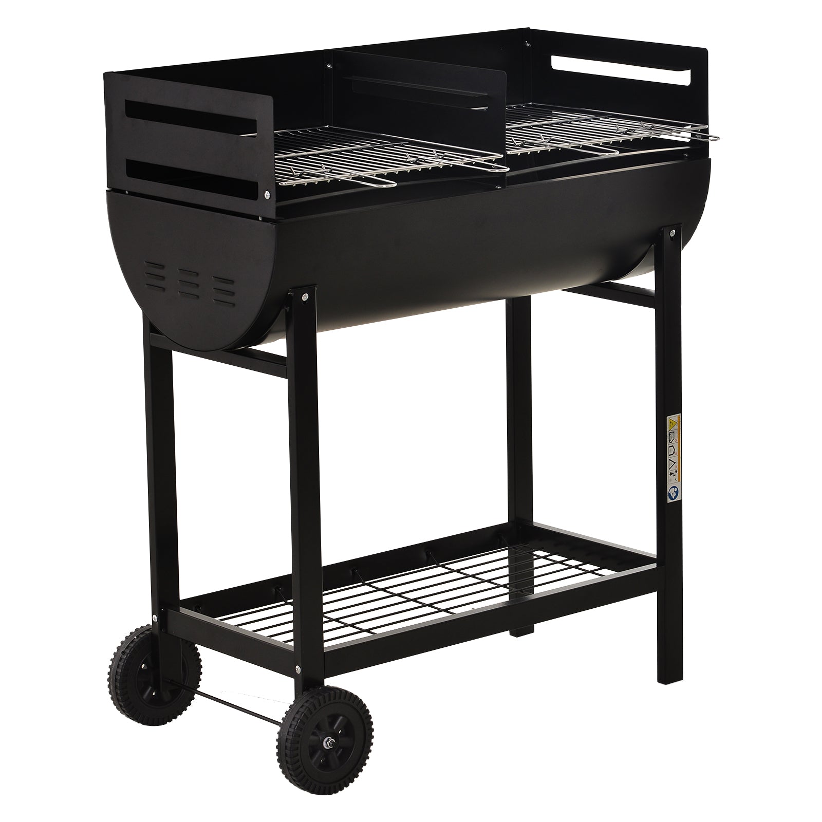 Charcoal Barbecue Grill Trolley with Dual Cooking Zones - Black