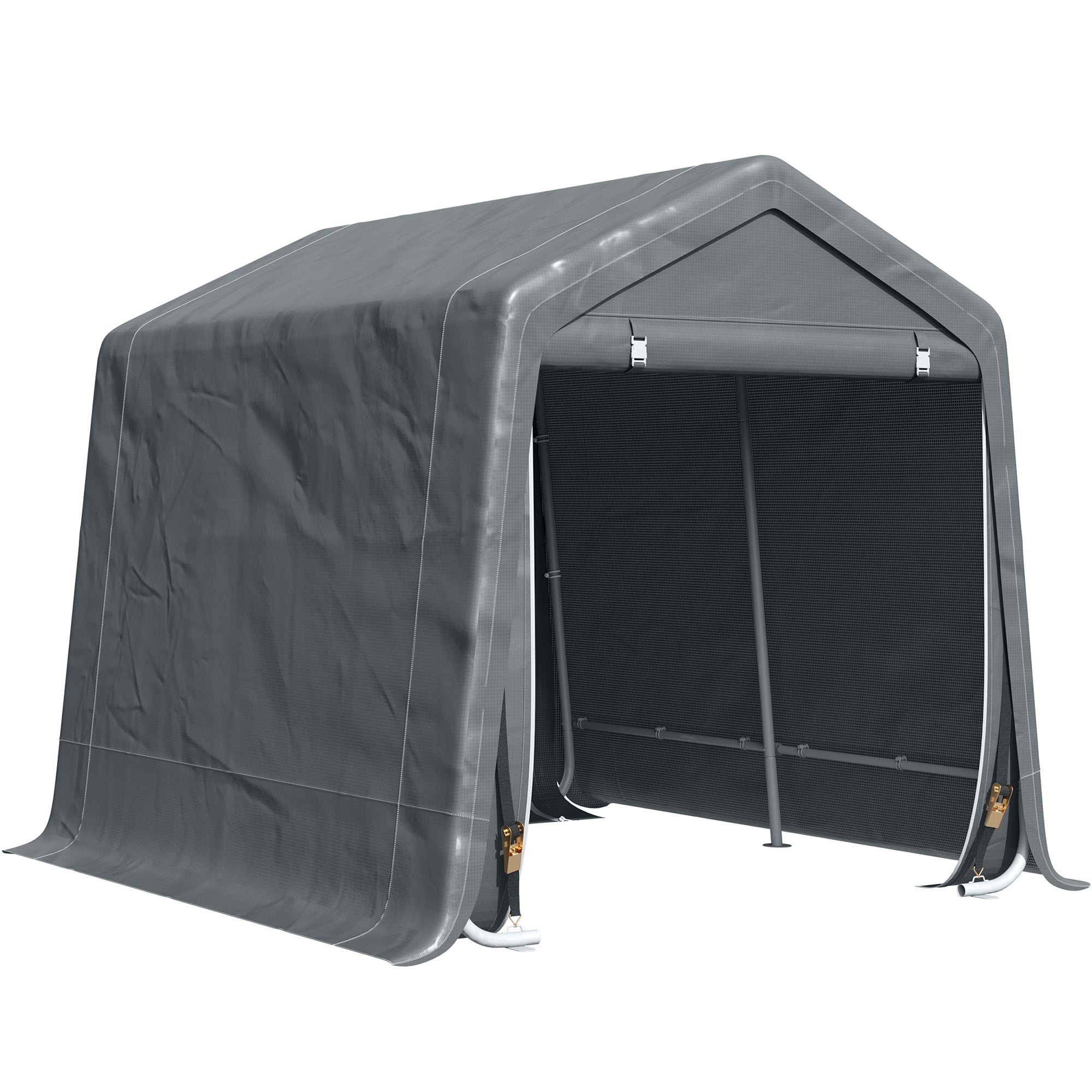 Garden Storage Tent with Metal Frame and Double Zipper Doors - Dark Grey