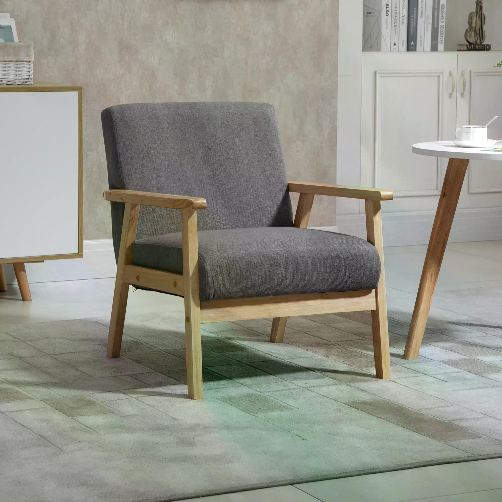 Minimalistic Accent Chair with Thick Linen Cushions for Comfort - Grey