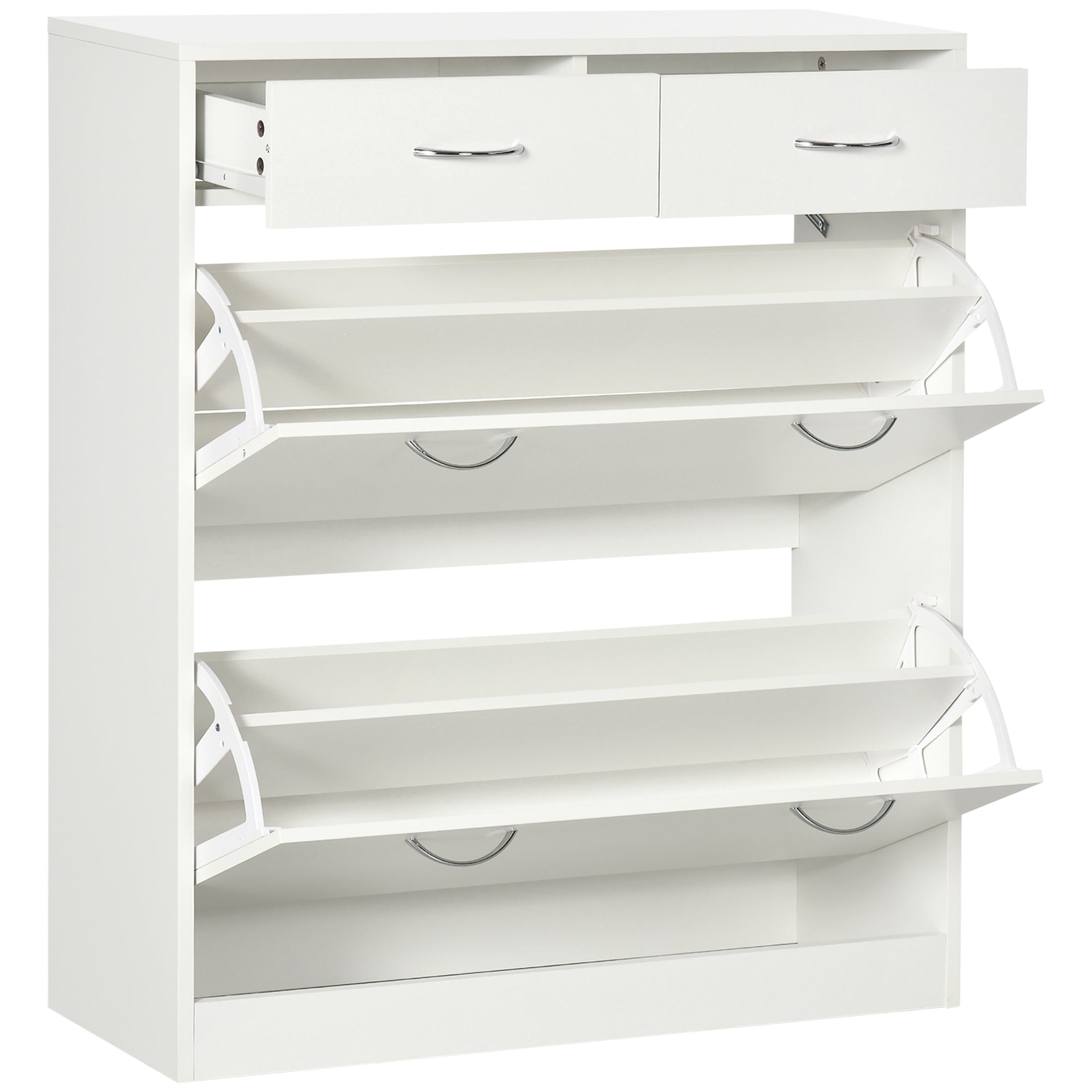 Narrow Shoe Cabinet with 2 Flip Drawers & Adjustable Shelves for 12 Pairs - White
