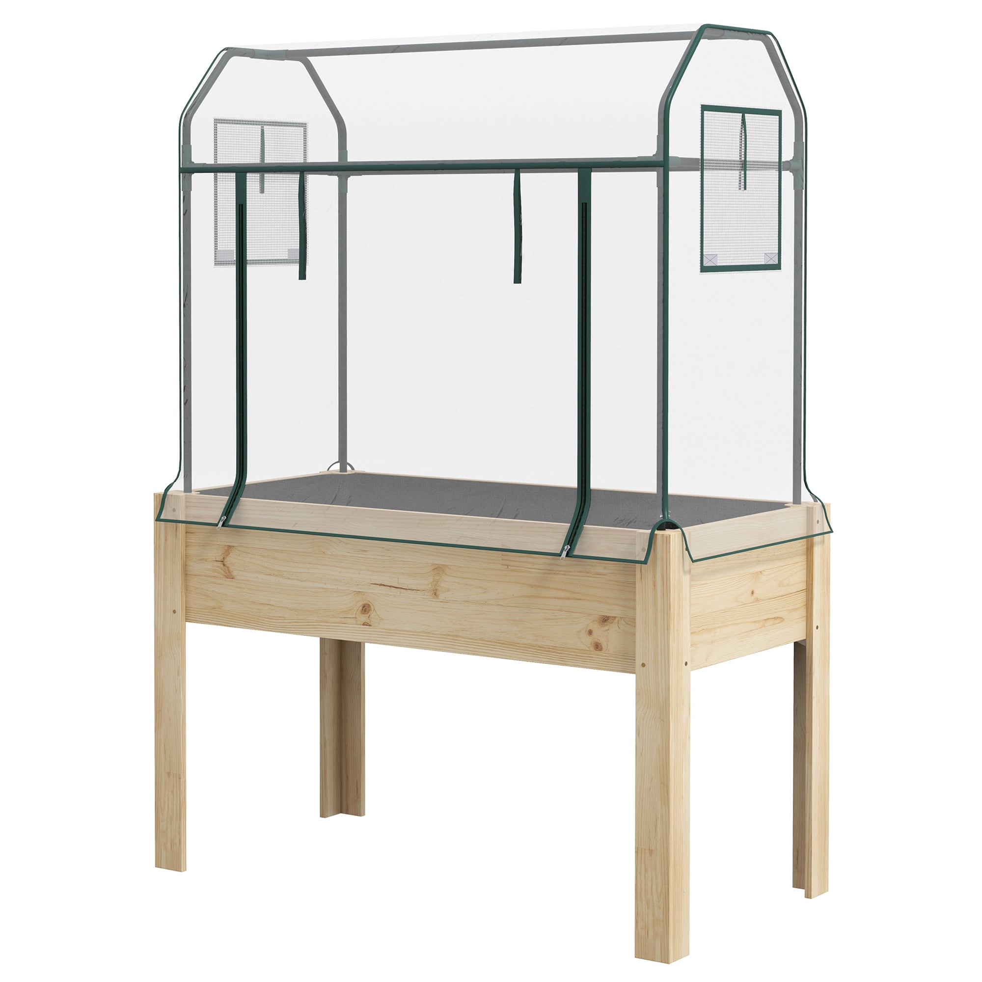 Wooden Raised Garden Bed with Greenhouse Cover and Bed Liner - 109cm