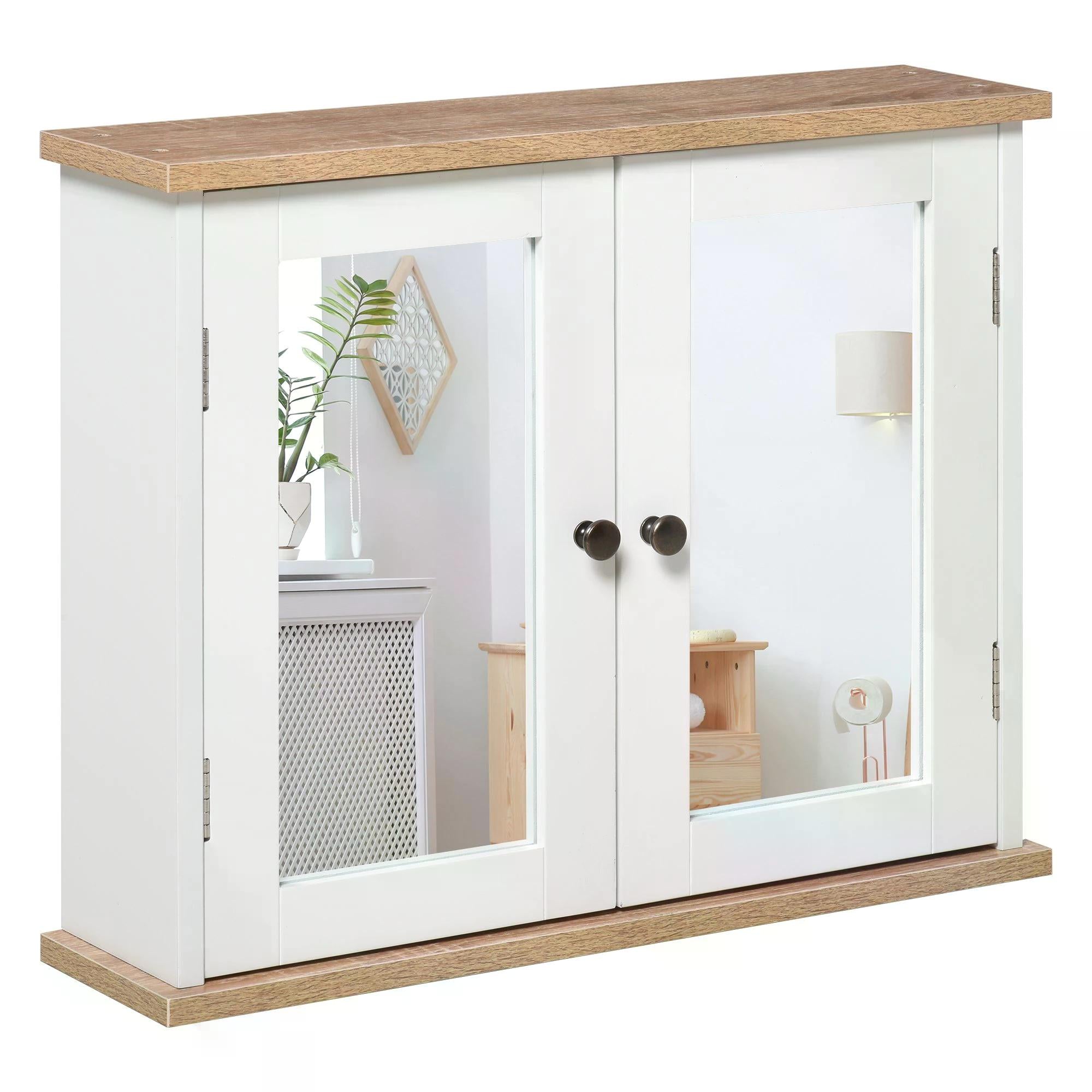 Wall Mounted Bathroom Mirror Cabinet with Adjustable Shelves - White