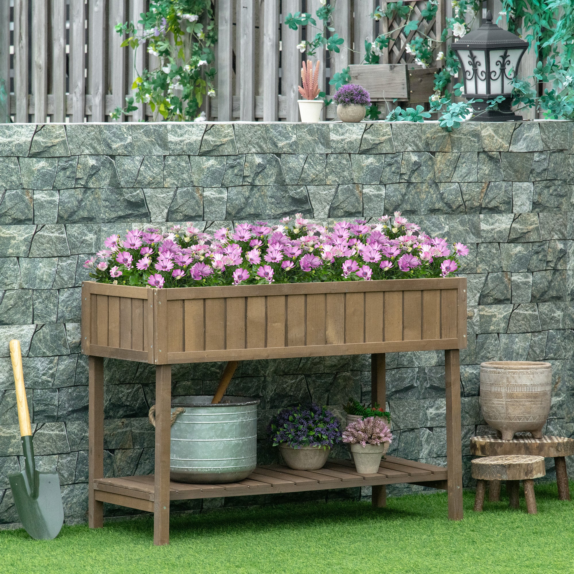 8 Box Wooden Raised Planter Bed with Water-Resistant Finish - Brown