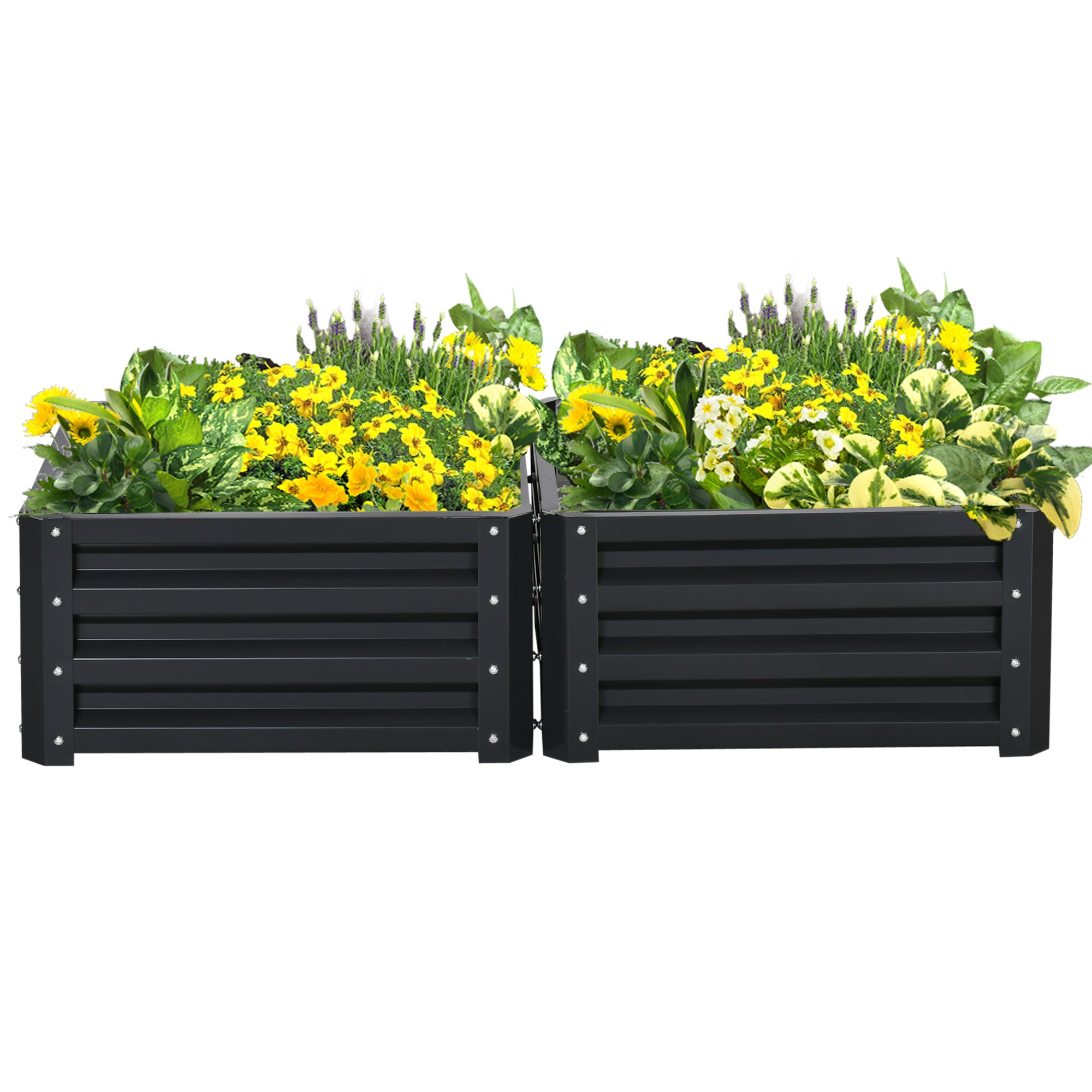 Set of 2 Raised Garden Beds Galvanised Steel Planters - Grey