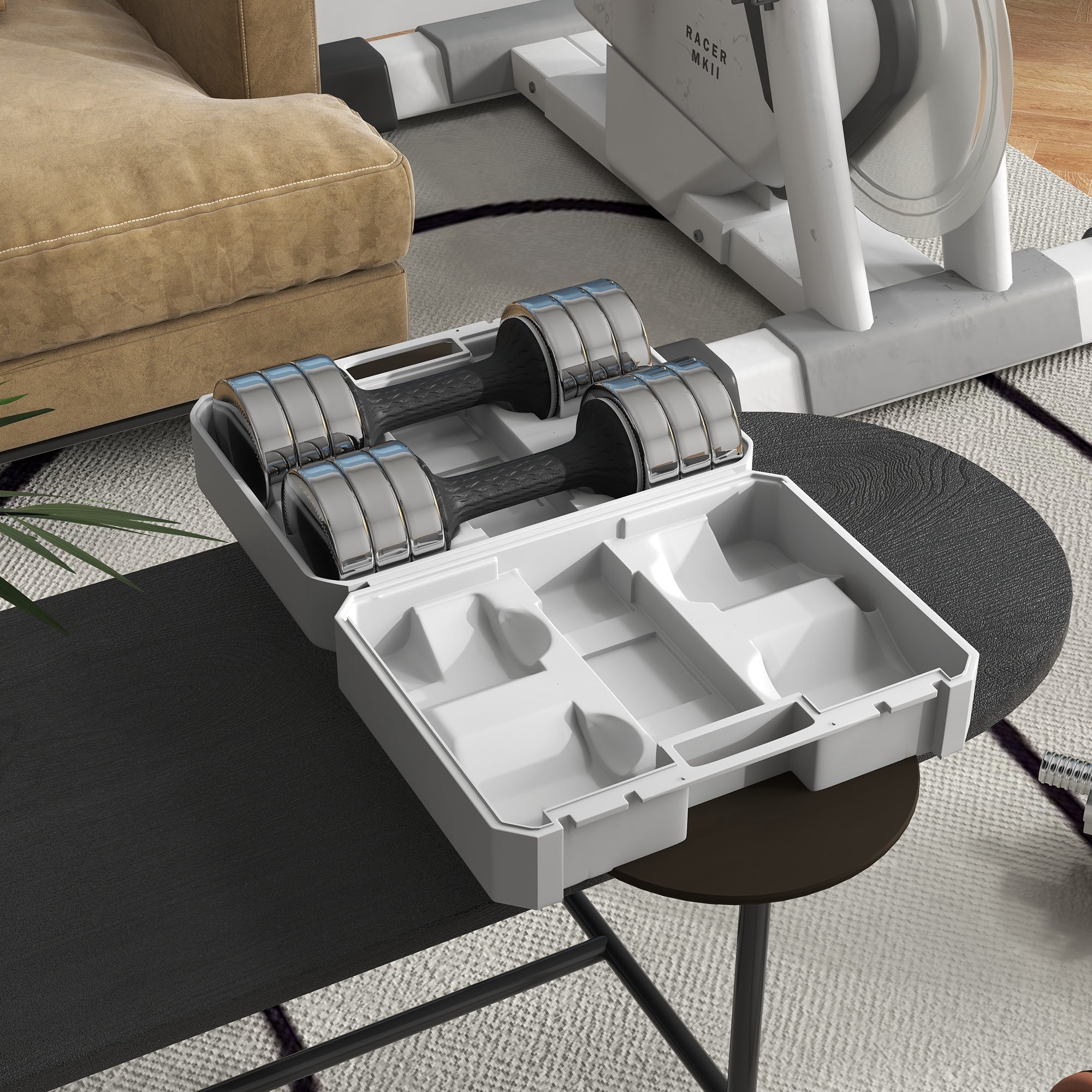 Set of 2 Adjustable 10kg Dumbbells with Durable Galvanised Storage Box