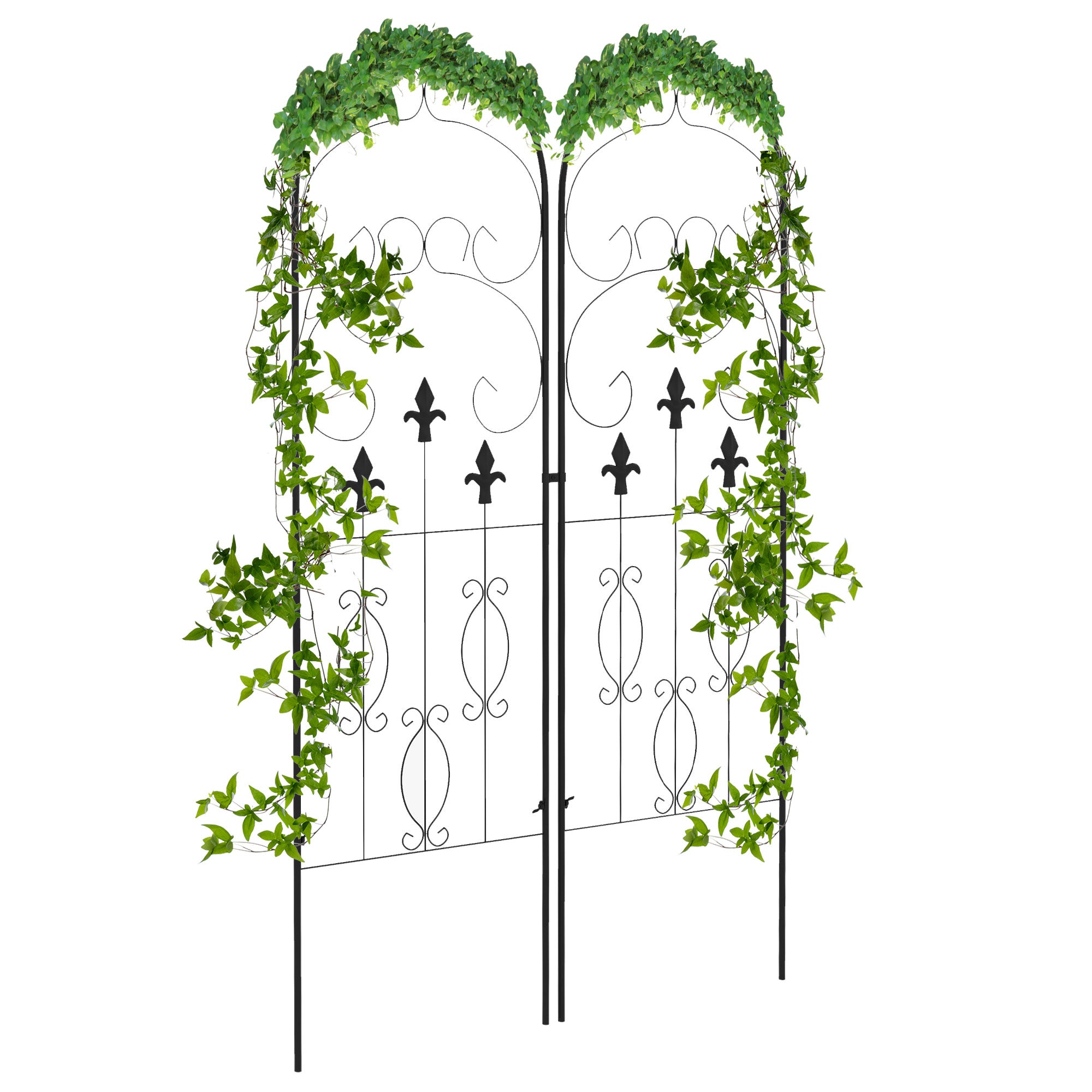 Set of 2 Metal Garden Trellis Panels 150x45cm with Scroll Design - Black