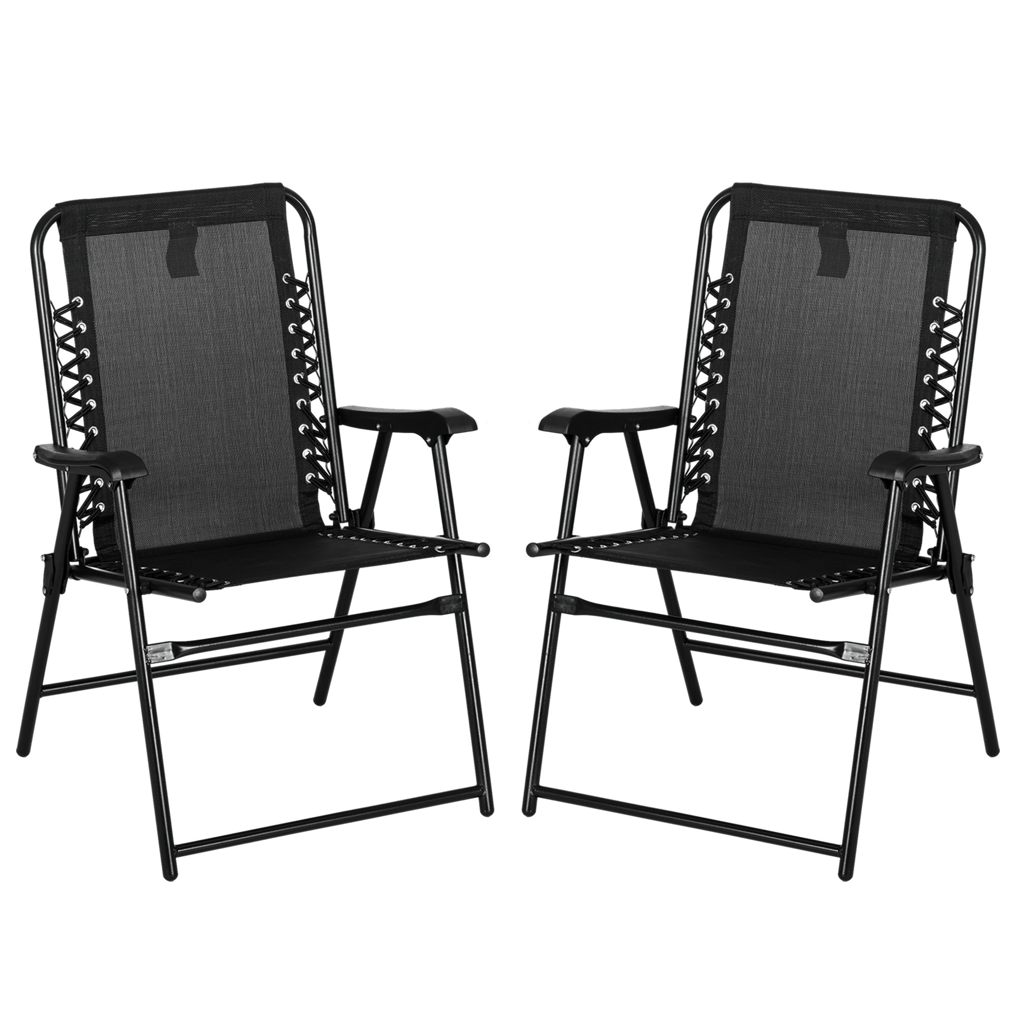 Set of 2 Portable Folding Outdoor Chairs with Ergonomic Design - Black