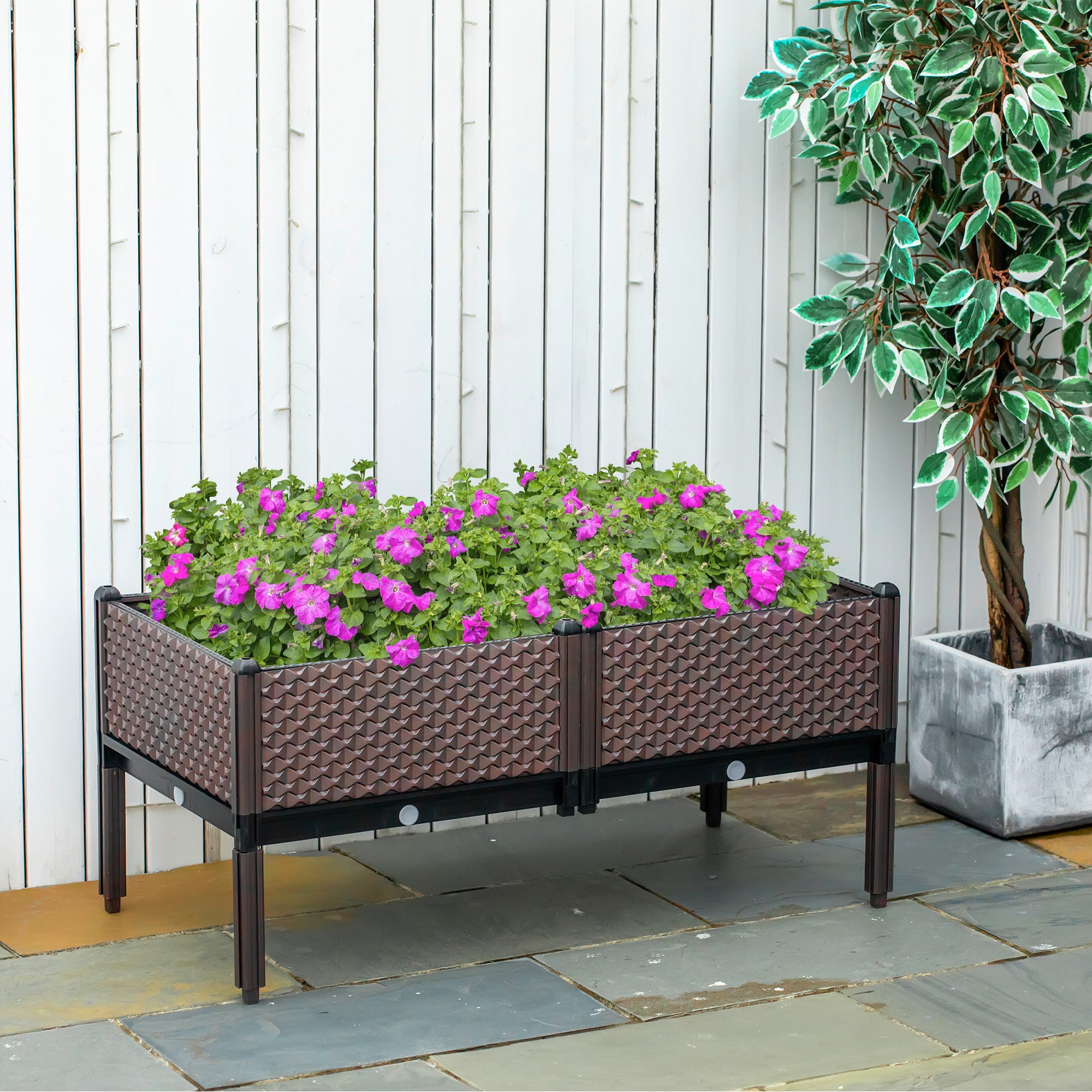Set of 2 Garden Raised Beds 50x50x46.5cm with Self-Watering Elevated Planter Boxes - Brown