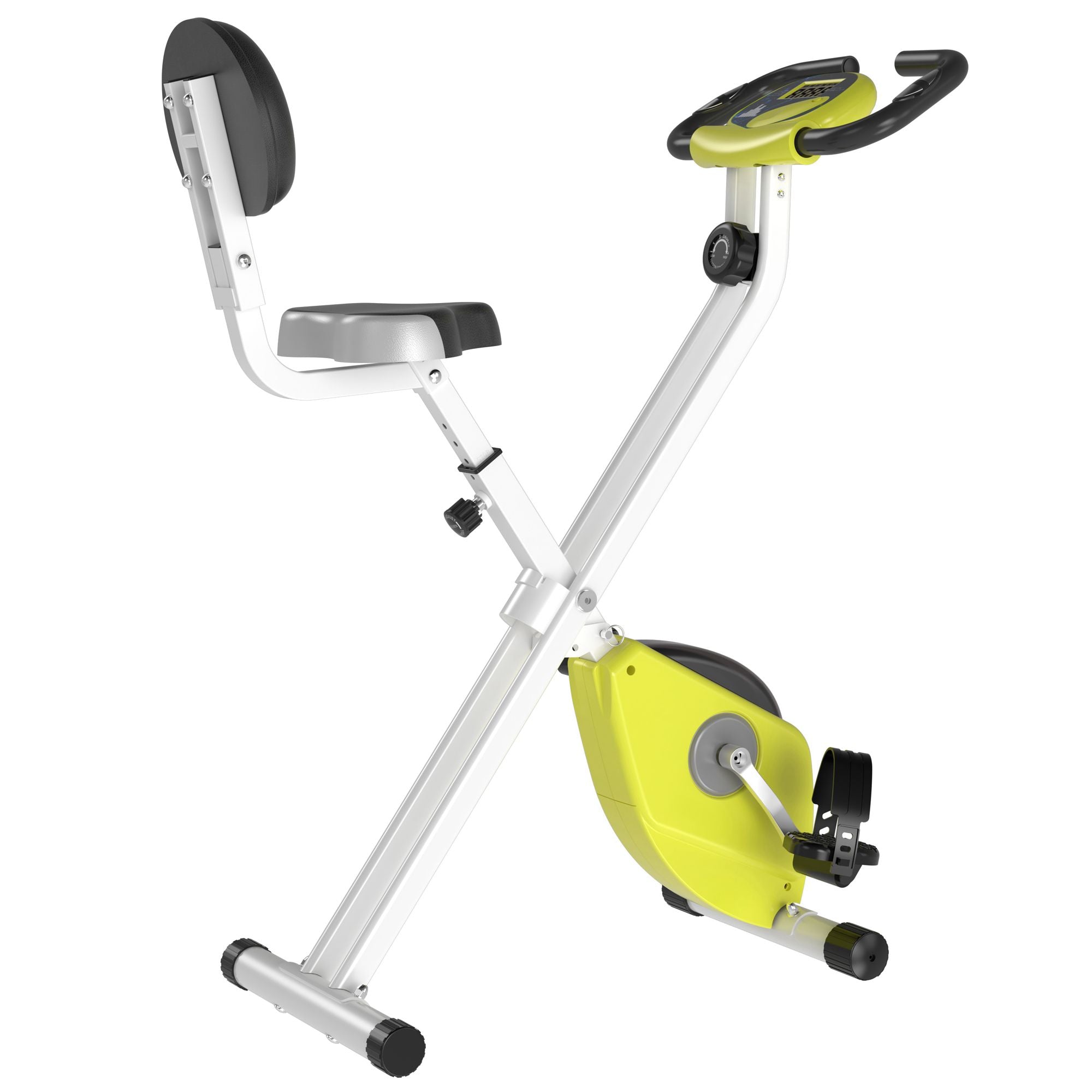Stationary Exercise Bike with Adjustable Resistance and LCD Monitor - Yellow Steel