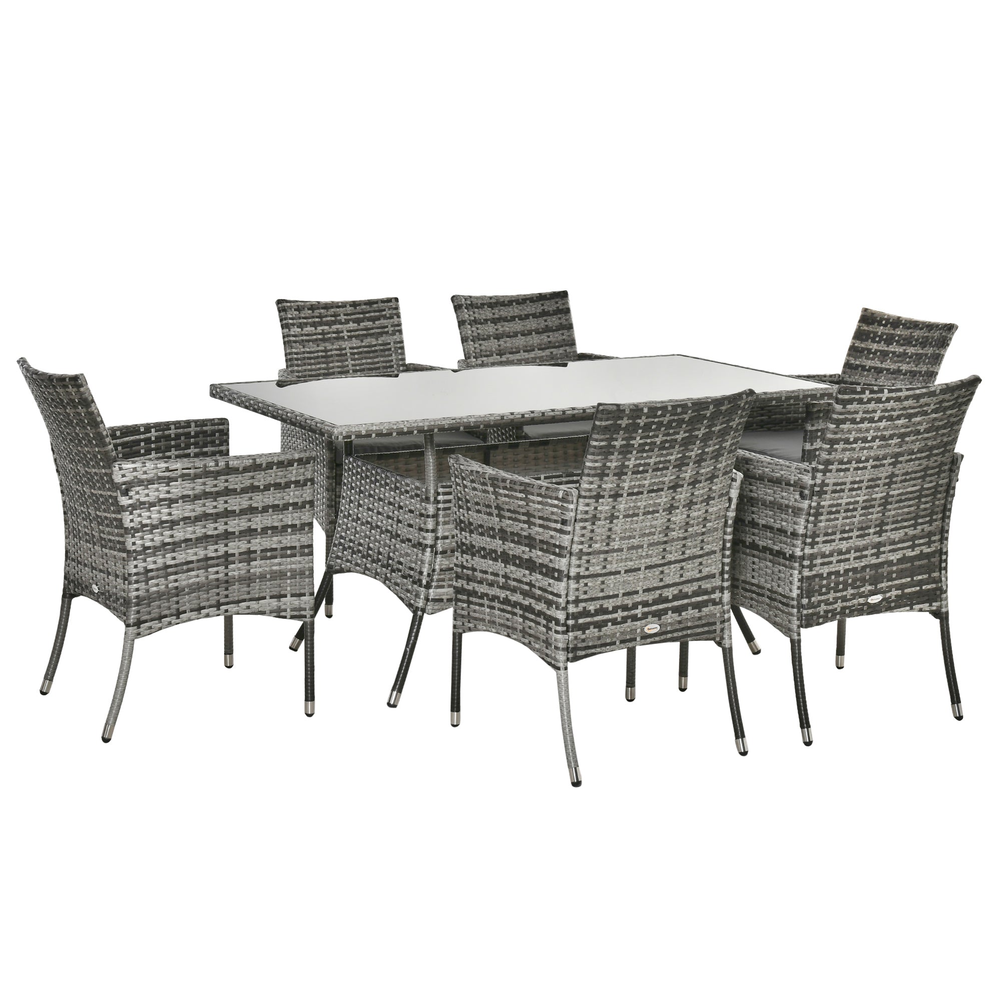6-Seater Rattan Garden Dining Set with Rectangular Table and Cube Chairs - Grey