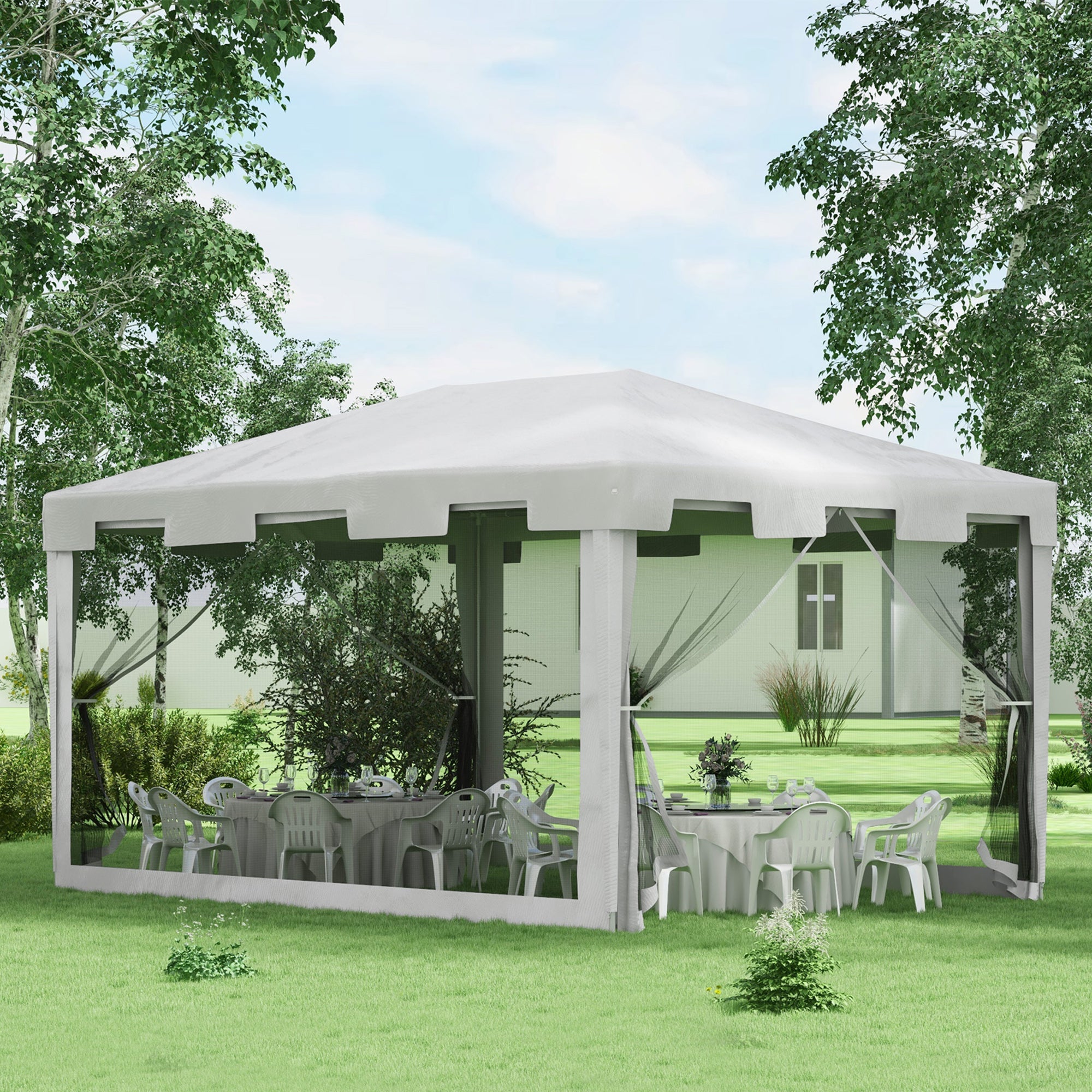 4 x 3 m Outdoor Waterproof Party Tent Wedding Gazebo with PE Canopy and Panel - White