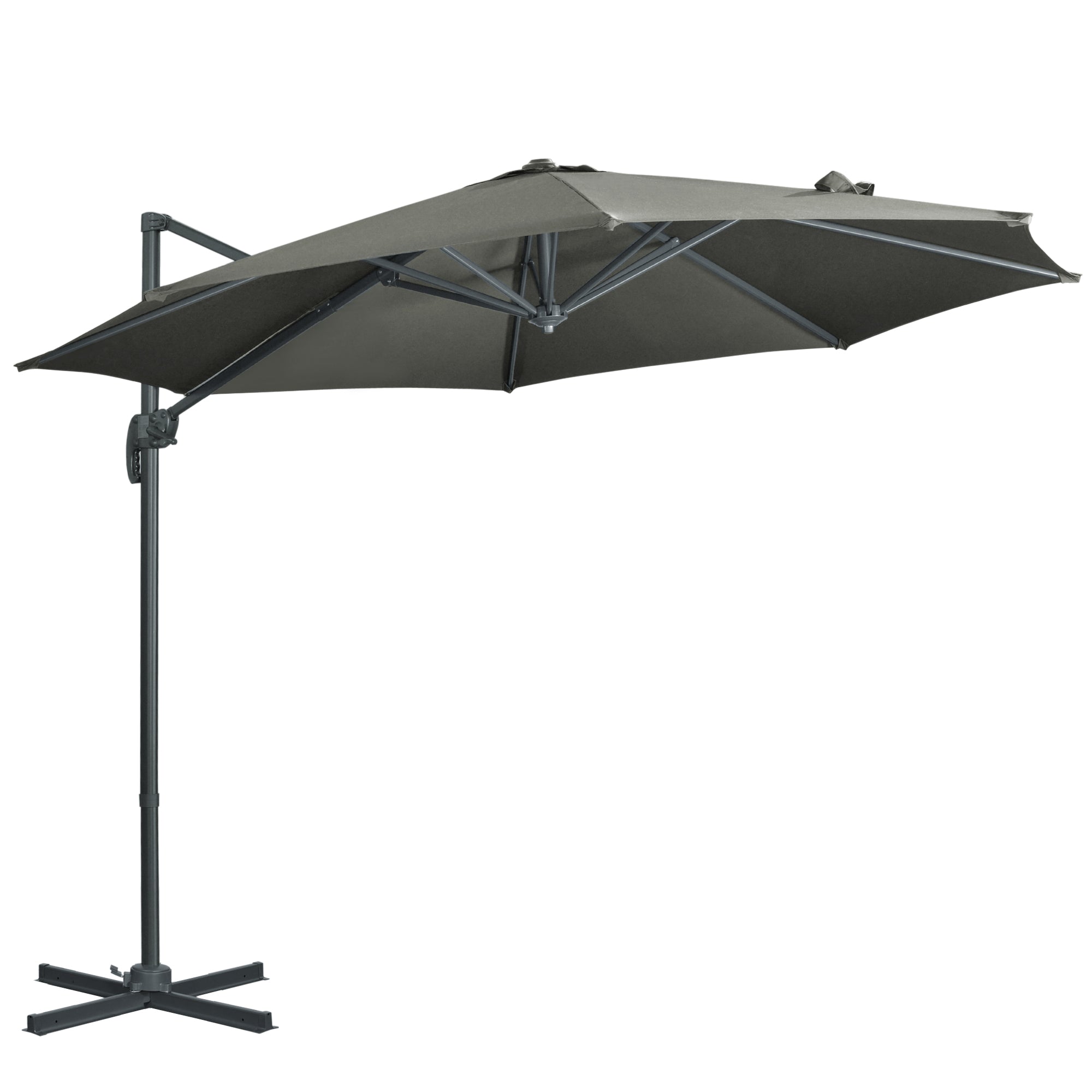 3 Meter Cantilever Parasol with 360 Degree Rotation and Crank Handle - Grey