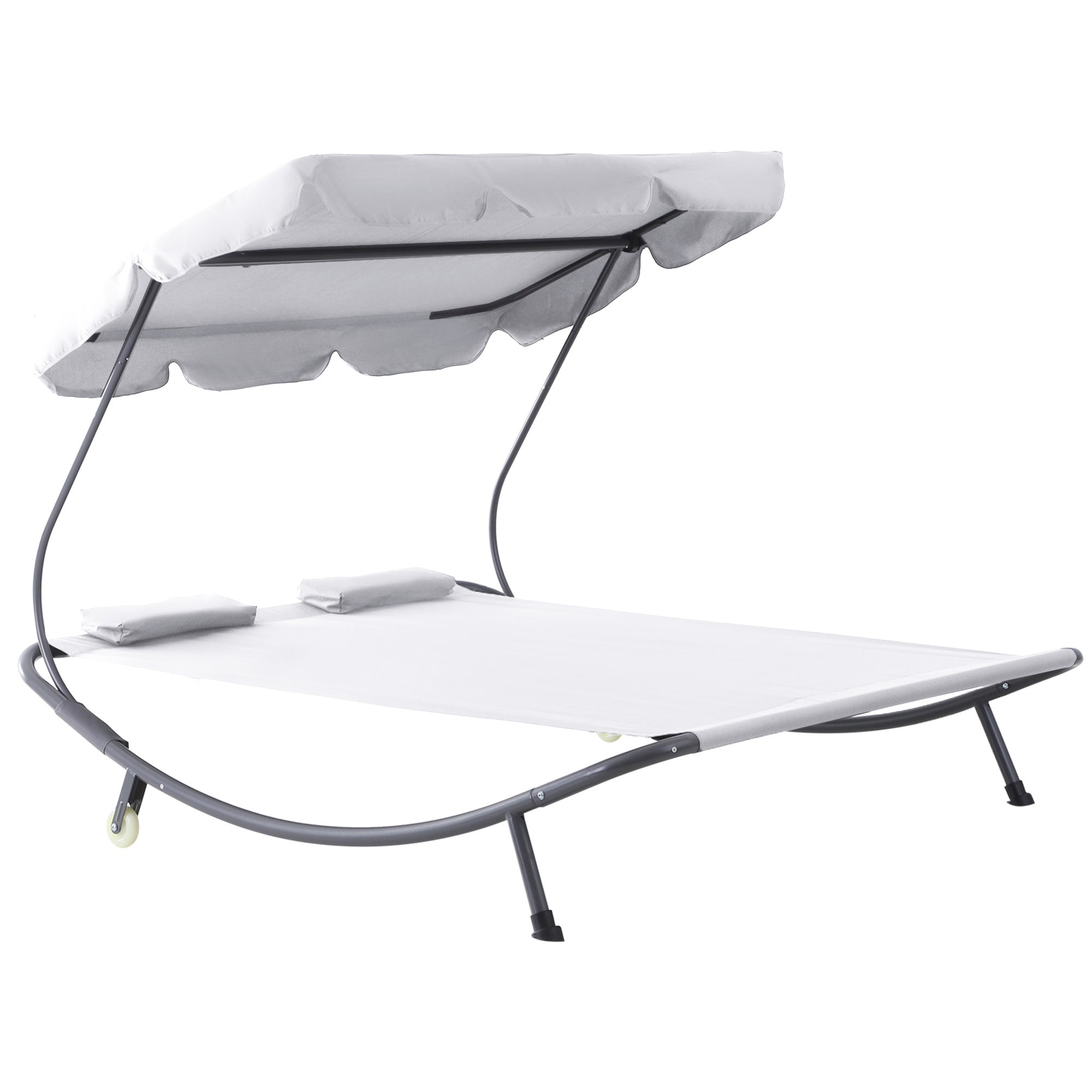 Double Patio Hammock Sun Lounger Bed with Canopy and Pillows White