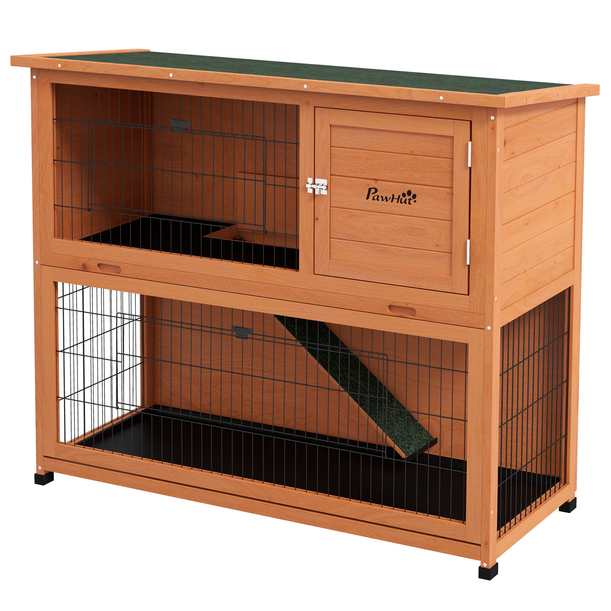 2 Tier Antiseptic Wood Rabbit Hutch with Run Outdoor - Orange