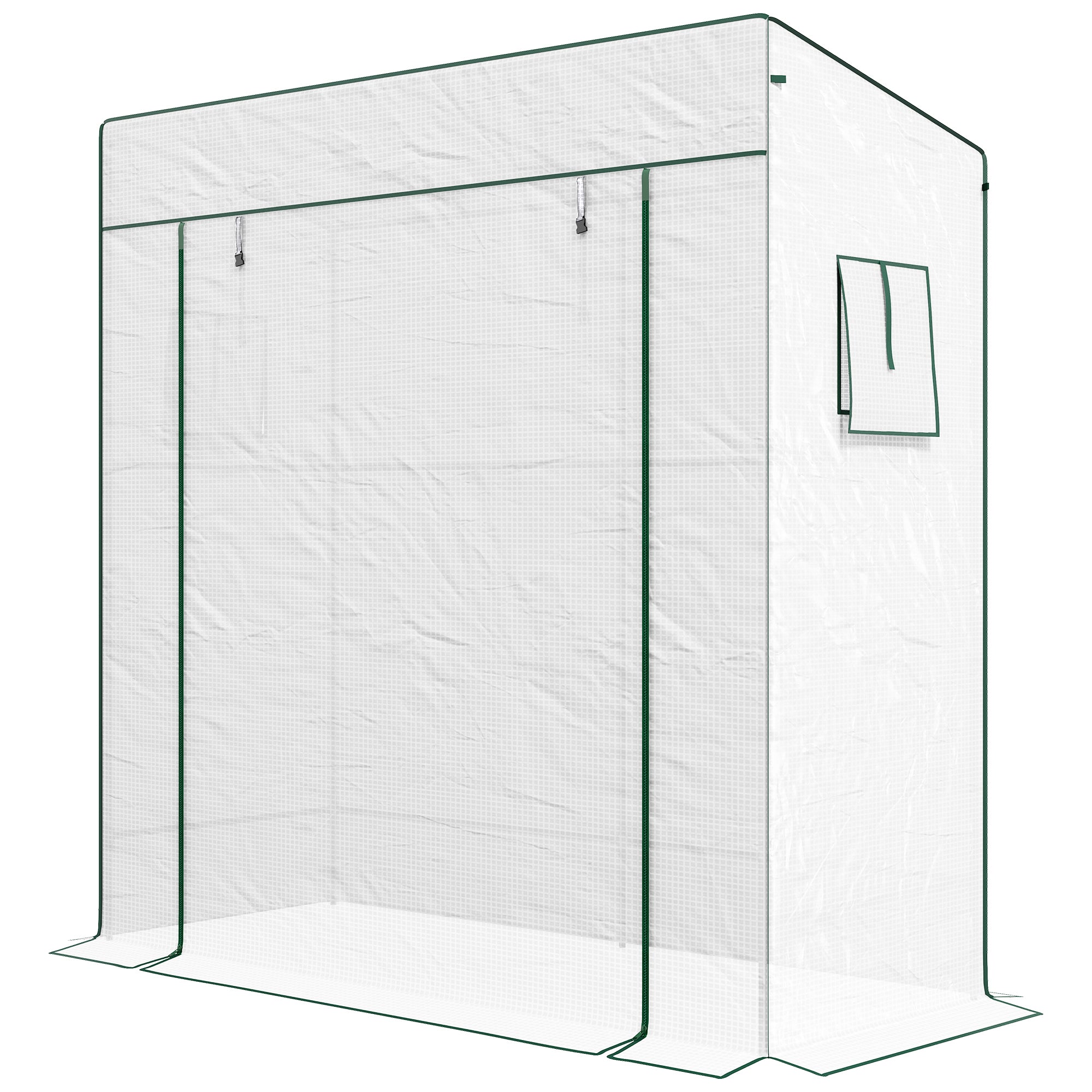 Walk-In Lean-To Greenhouse with Reinforced PE Cover - White
