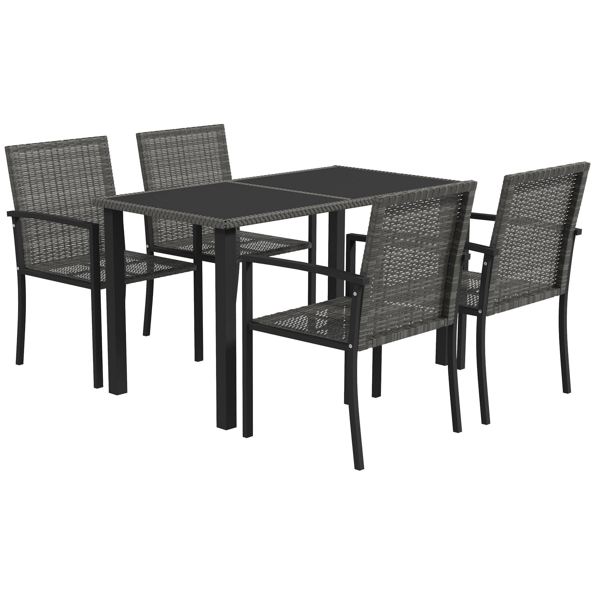 5 Piece Rattan Outdoor Dining Set with Tempered Glass Tabletop - Grey